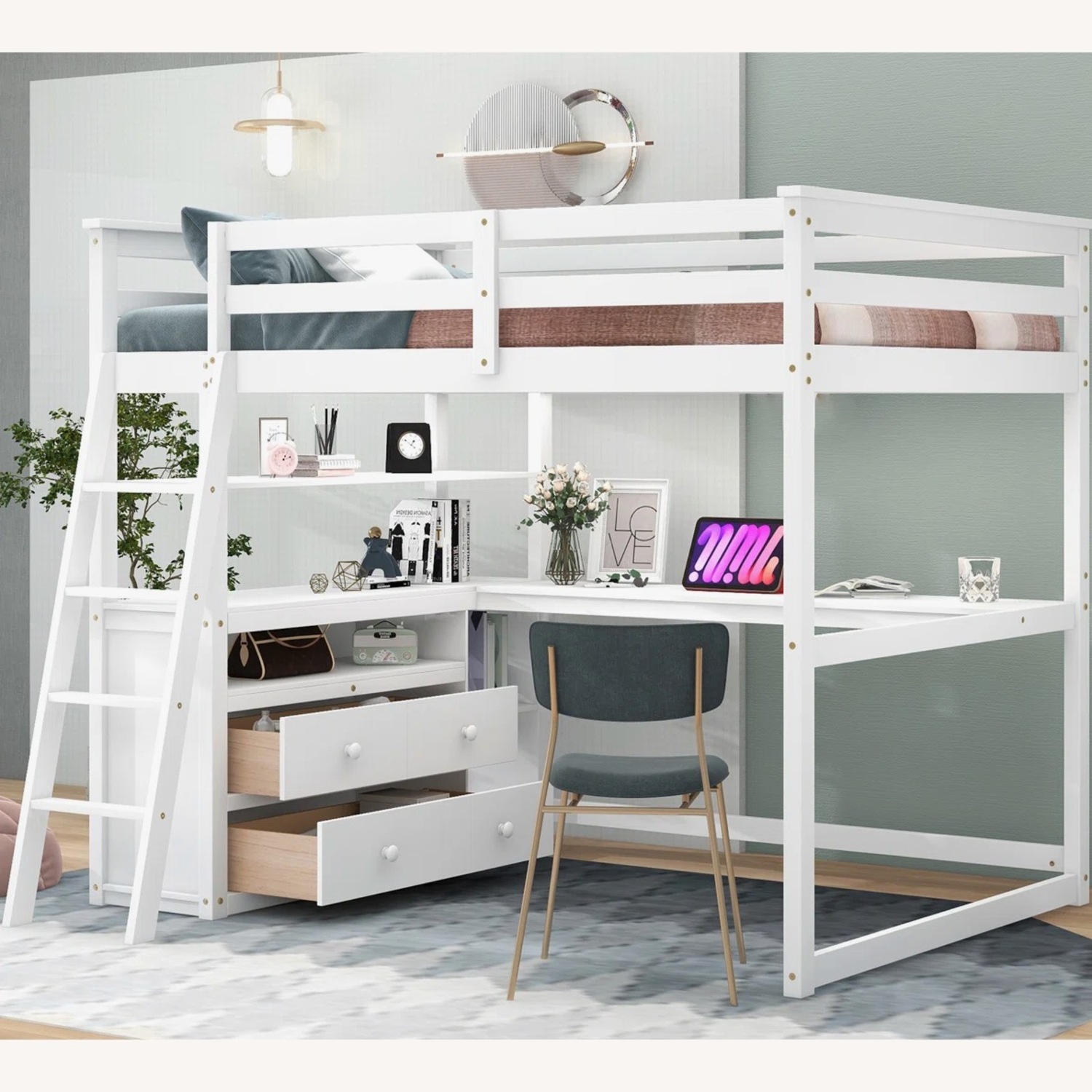 Wayfair Harriet Bee Full Loft Bed with Desk & Drawers - image-7