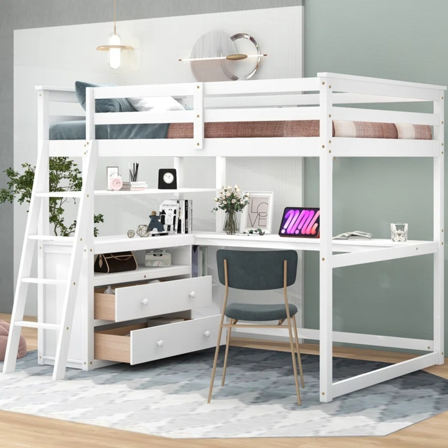 Wayfair Harriet Bee Full Loft Bed with Desk & Drawers - image-8