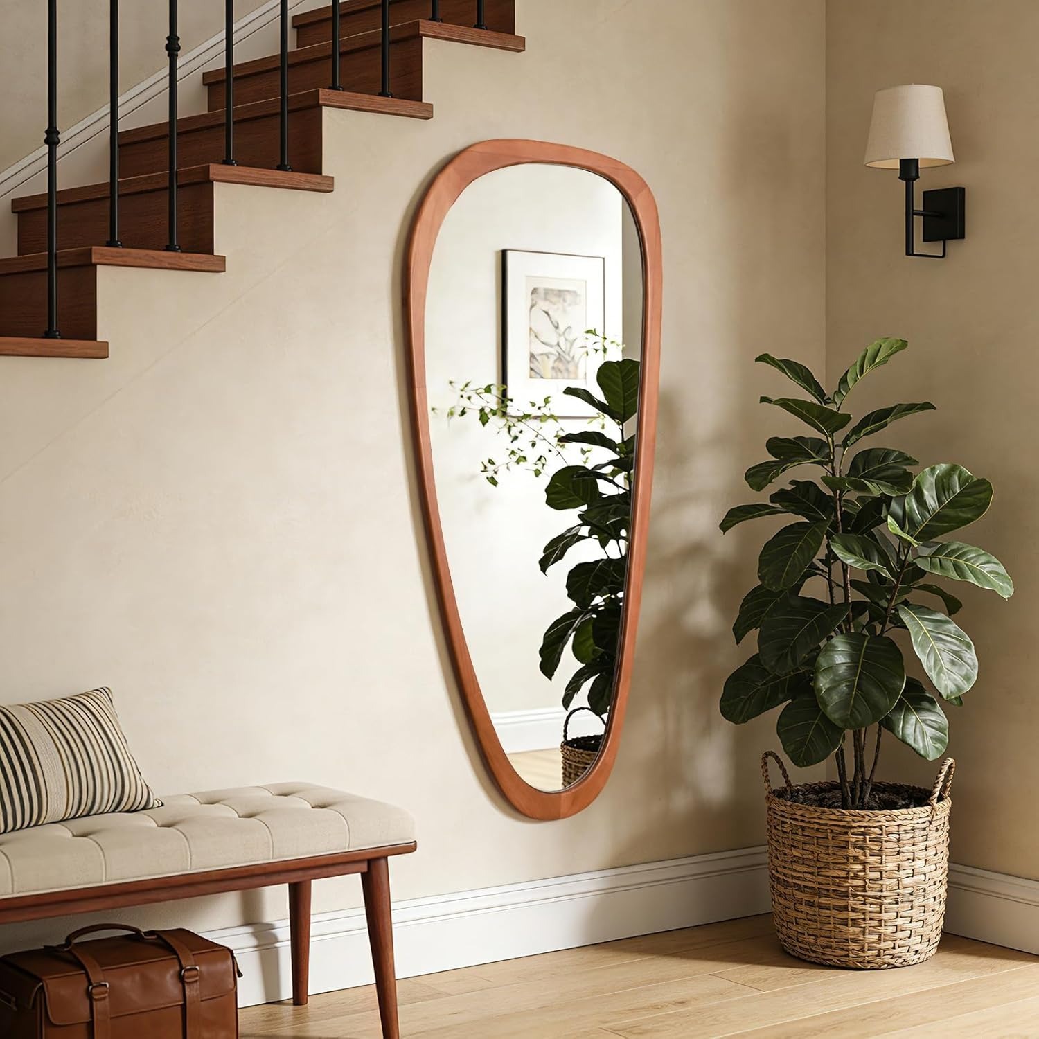 Amazon Wallbeyond Dark Brown Wood Wall Mirror - image-3