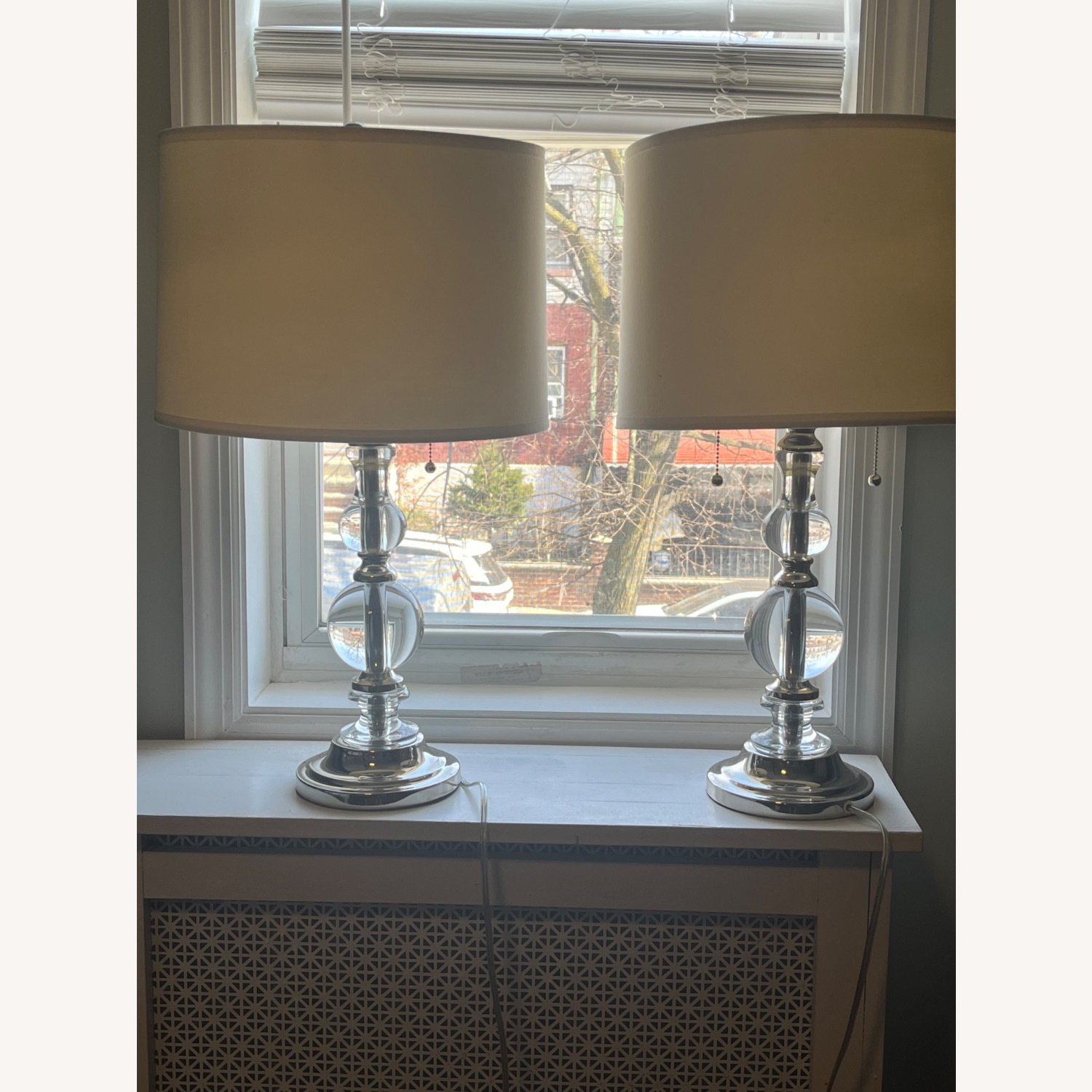 Silver Lamps With White Shades - image-1