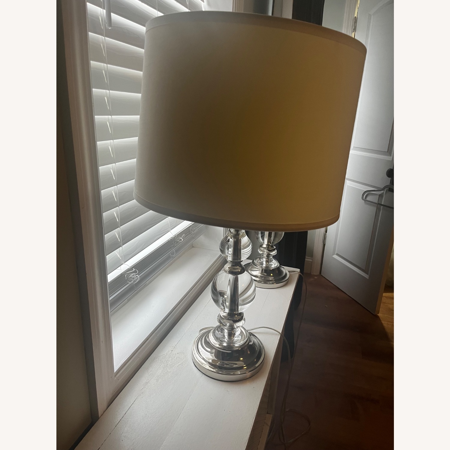 Silver Lamps With White Shades - image-3
