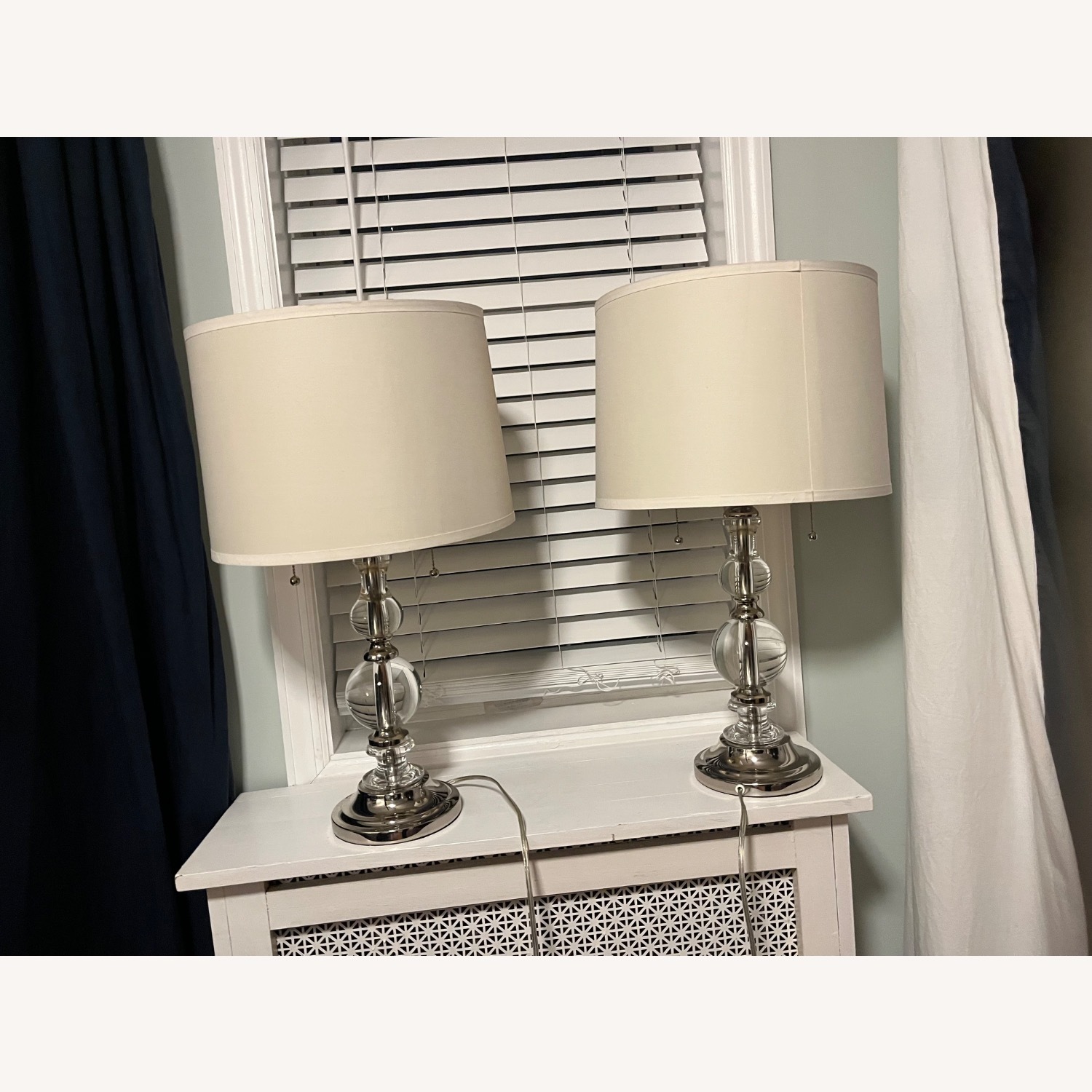 Silver Lamps With White Shades - image-2