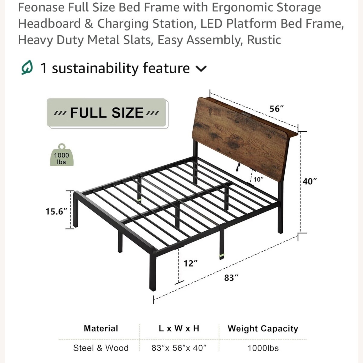 Amazon Dark Brown Wood Full Bed - image-2