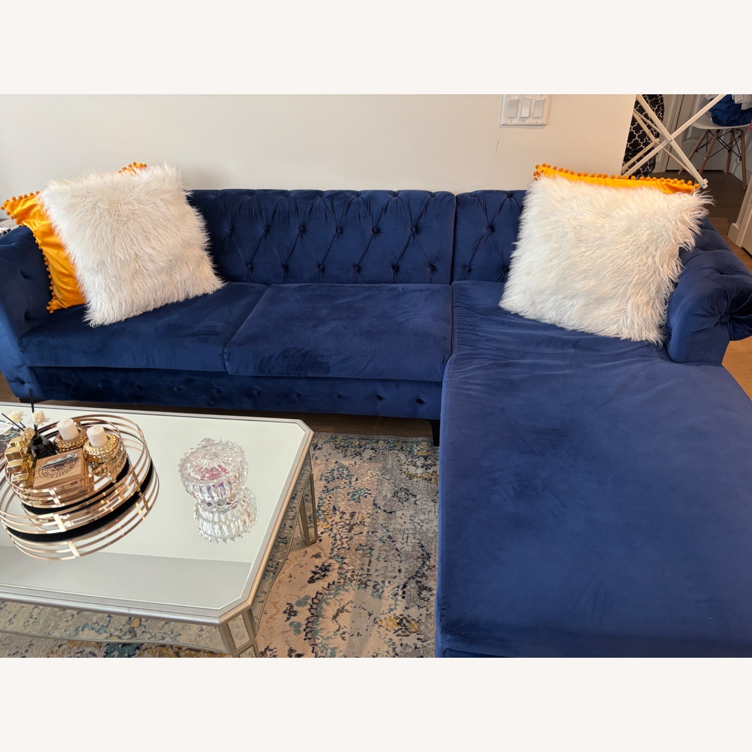 Wayfair Blue Velvet 2 Piece Sectional - image-2
