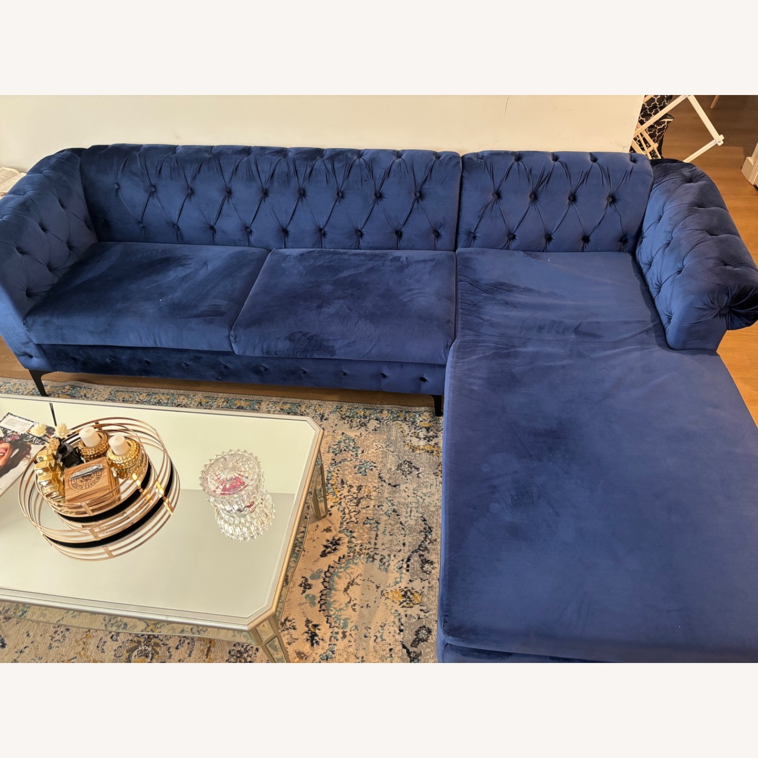 Wayfair Blue Velvet 2 Piece Sectional - image-3