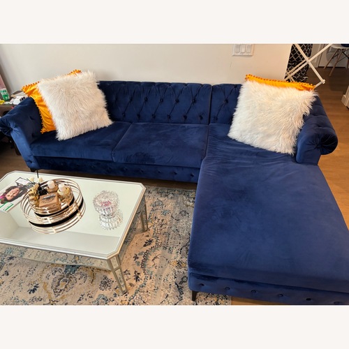 Used Wayfair Blue Velvet 2 Piece Sectional for sale on AptDeco