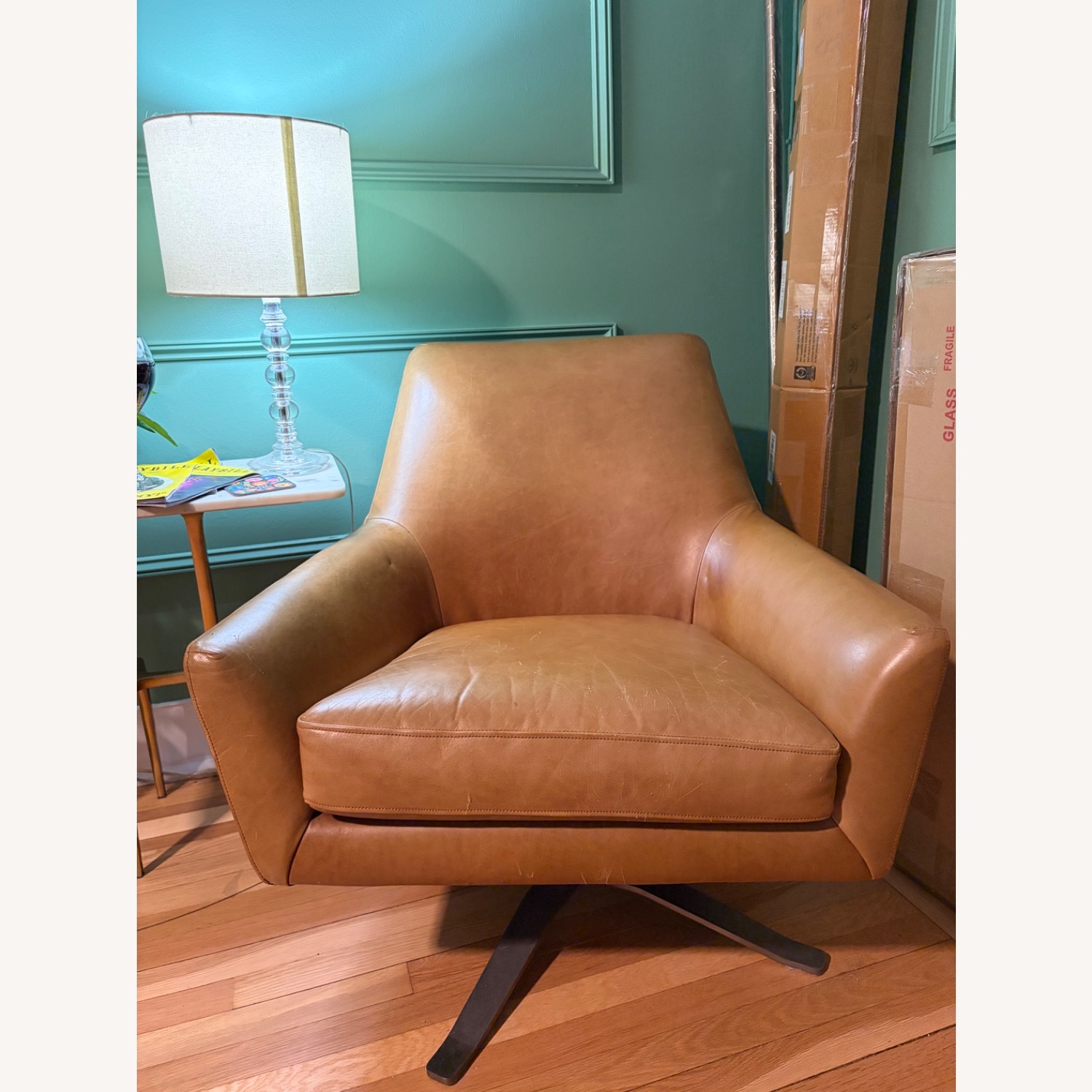 West Elm Lucas Leather Swivel Base Chair - image-4