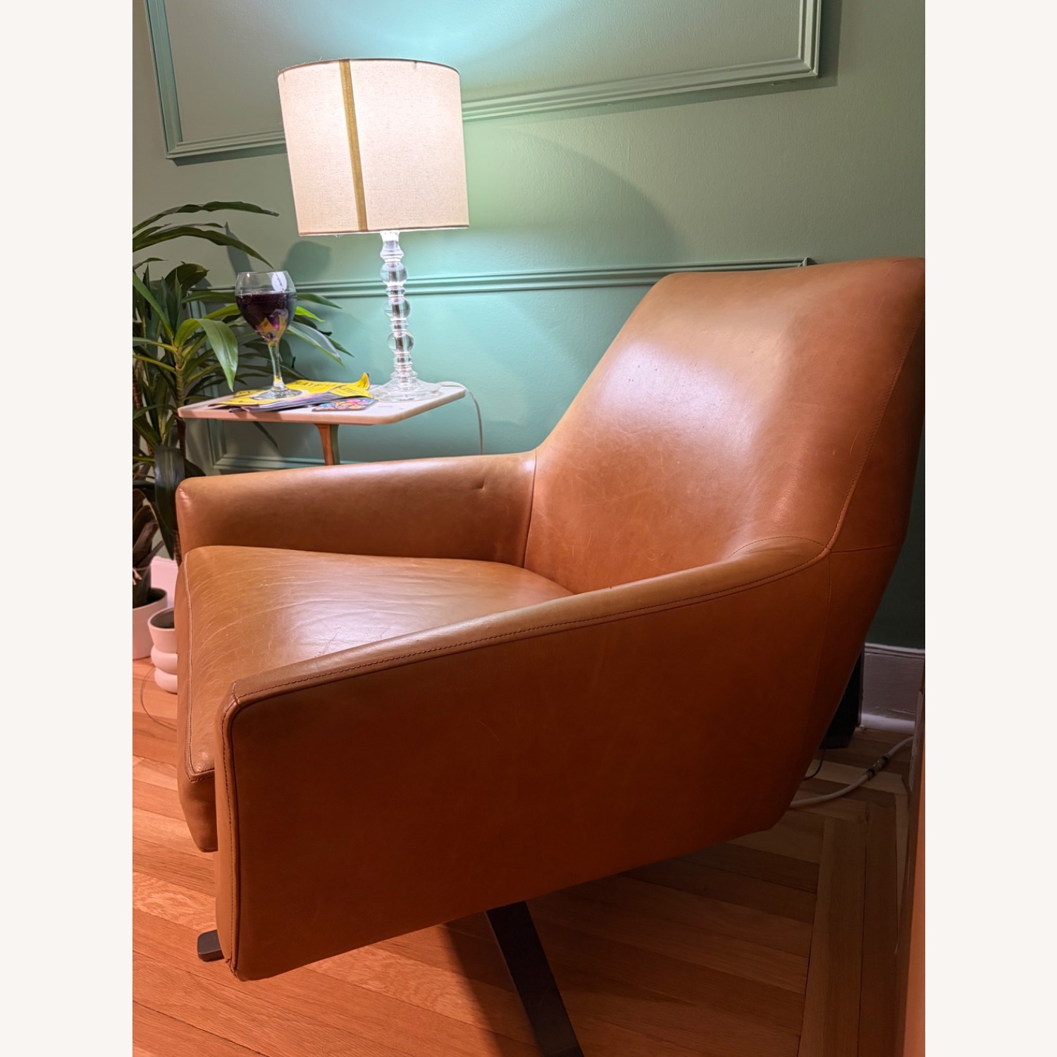 West Elm Lucas Leather Swivel Base Chair - image-5