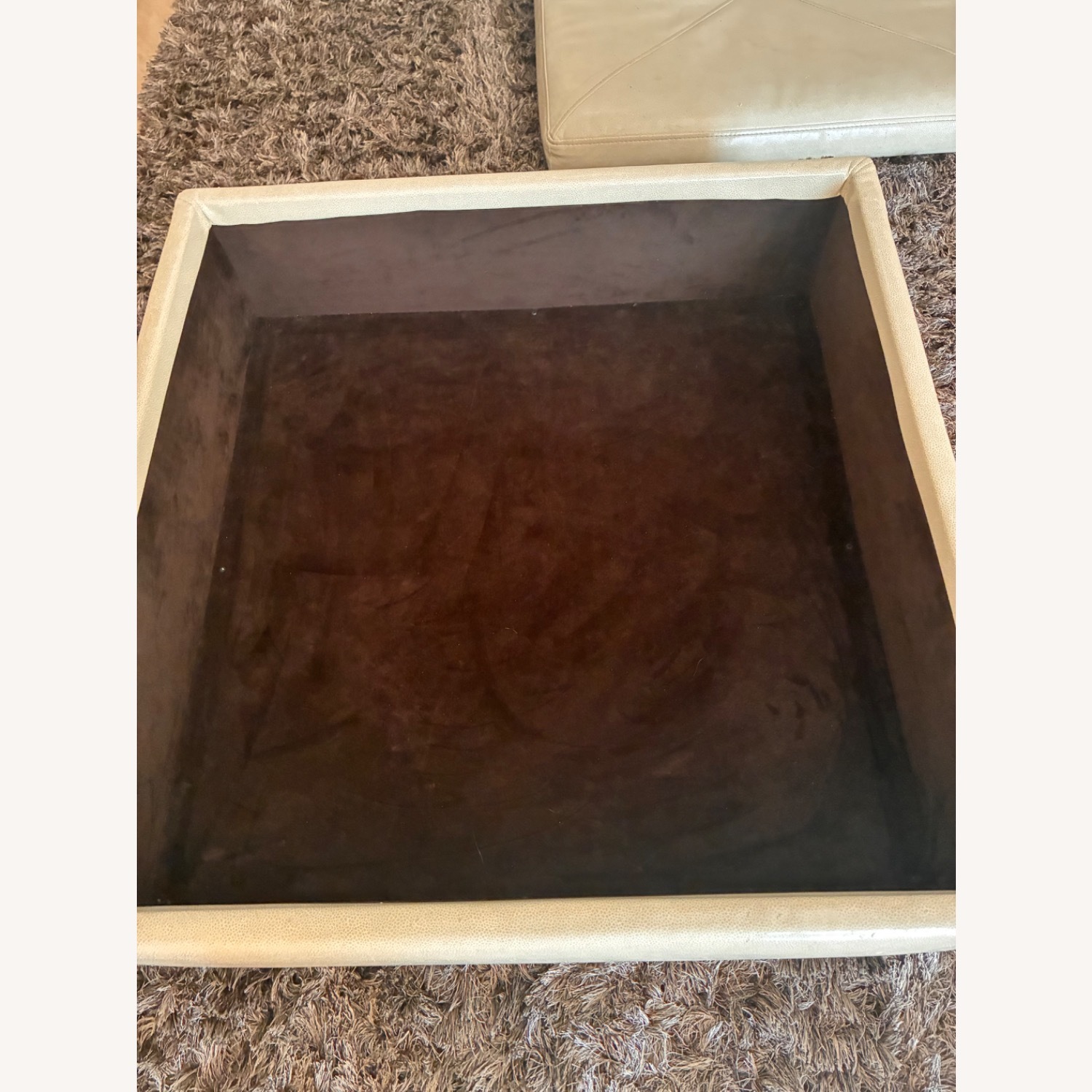 Cream Colored Storage Ottoman Faux Leather - image-2