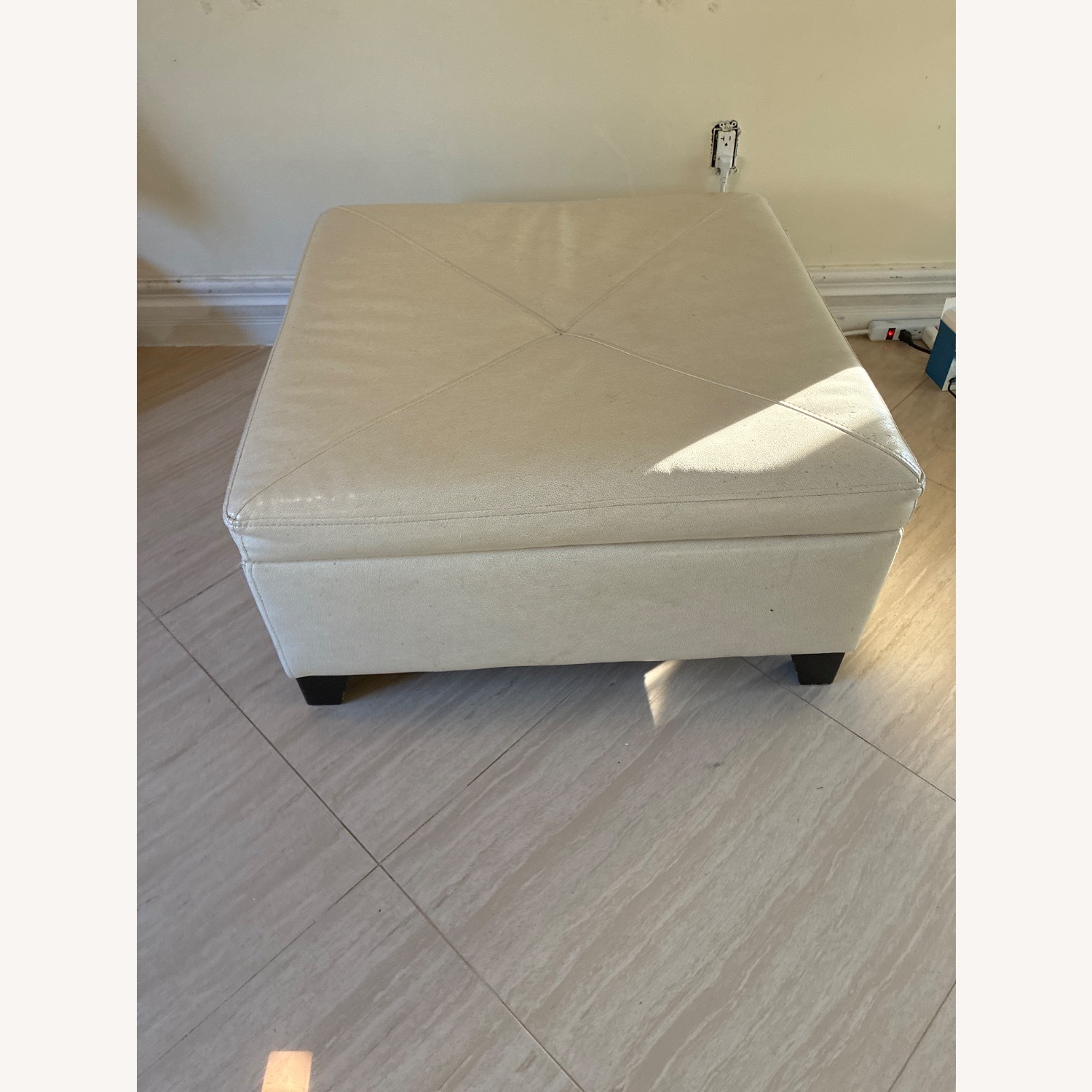 Cream Colored Storage Ottoman Faux Leather - image-4