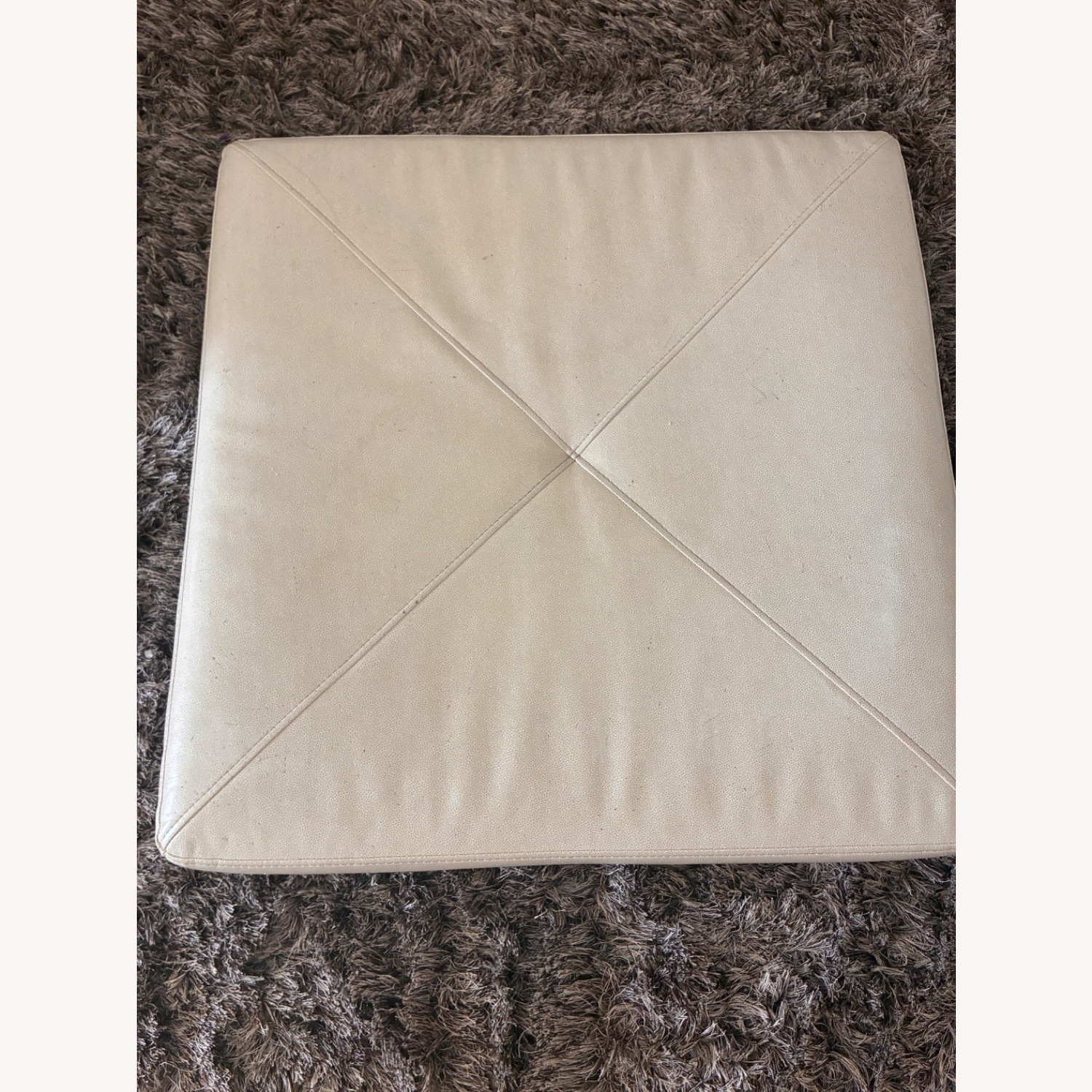 Cream Colored Storage Ottoman Faux Leather - image-3