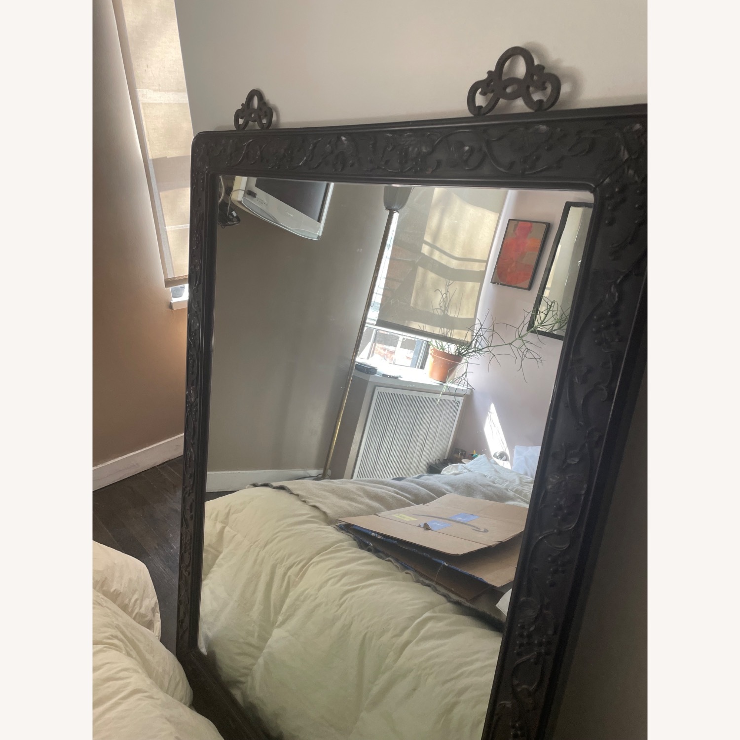 Black Wood Mirror W Relief Frame Design - image-5