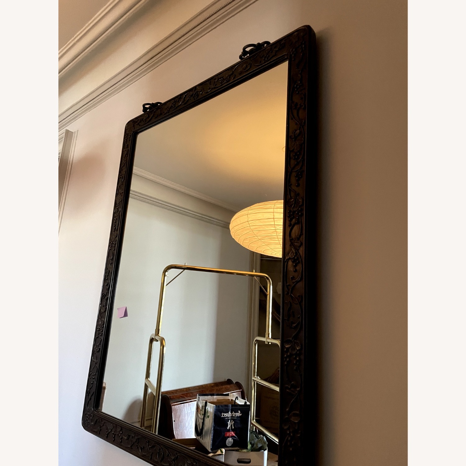 Black Wood Mirror W Relief Frame Design - image-1
