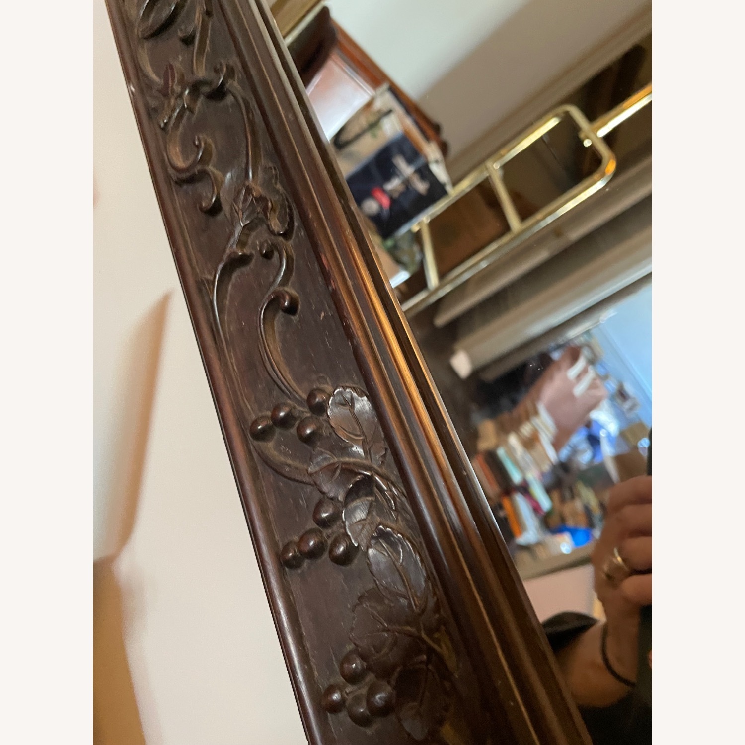 Black Wood Mirror W Relief Frame Design - image-7