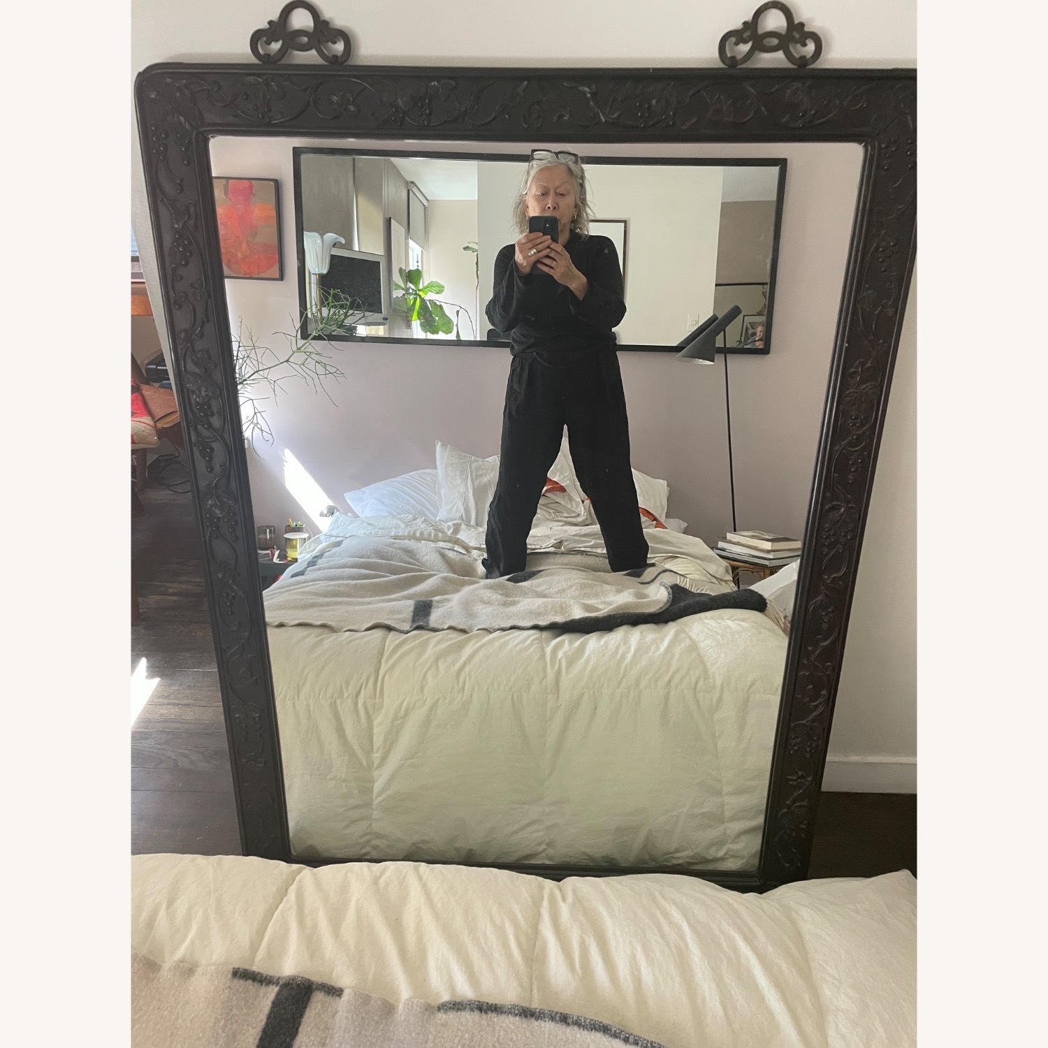Black Wood Mirror W Relief Frame Design - image-6
