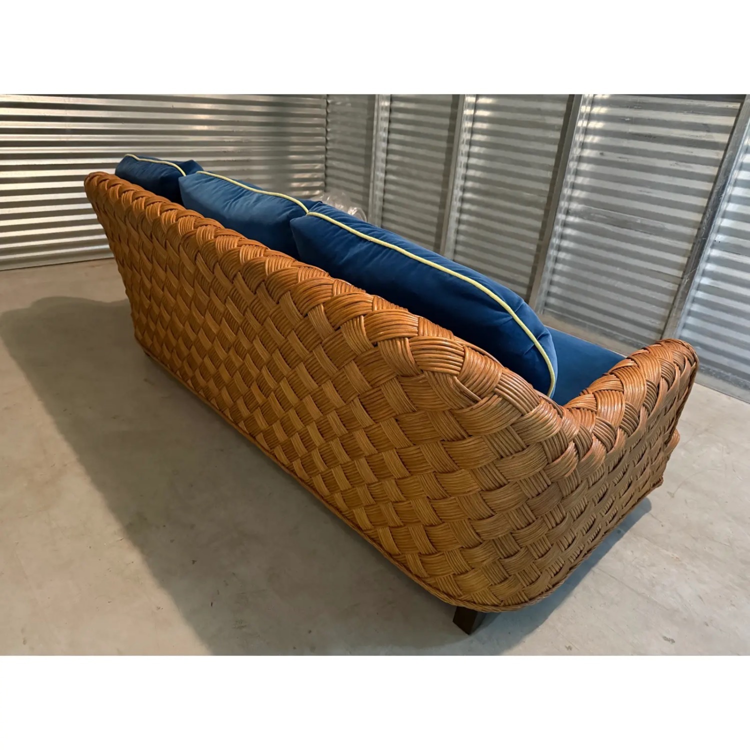 Walters Wicker Blue Velvet 3+ Seater Sofa - image-4