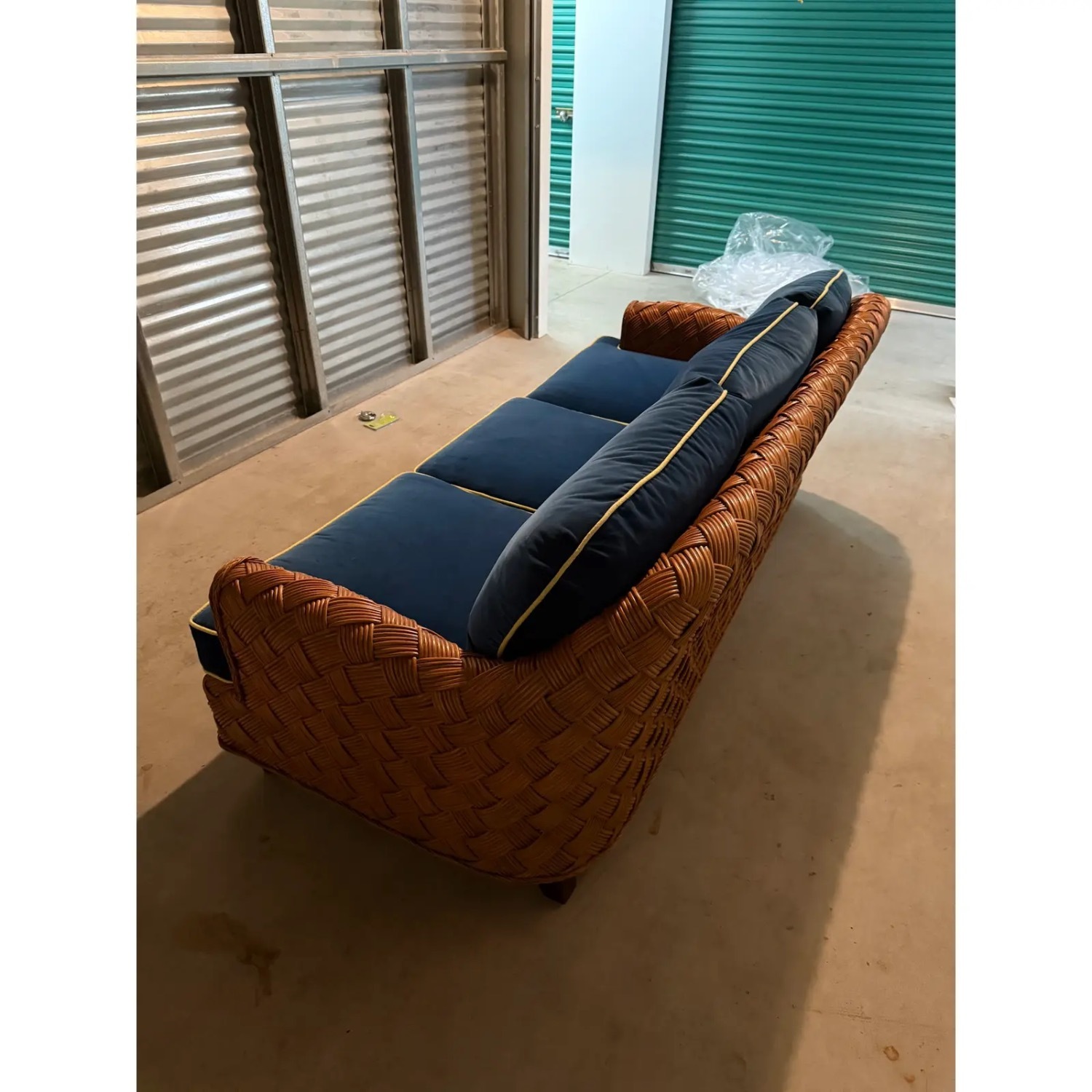 Walters Wicker Blue Velvet 3+ Seater Sofa - image-9