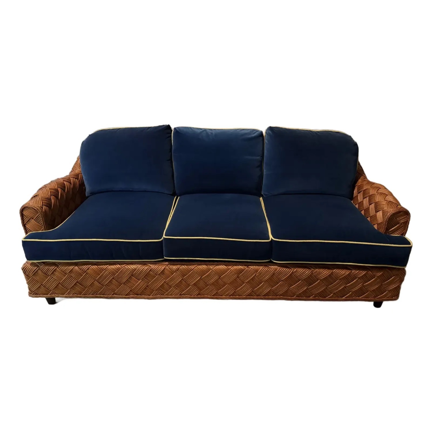 Walters Wicker Blue Velvet 3+ Seater Sofa - image-1
