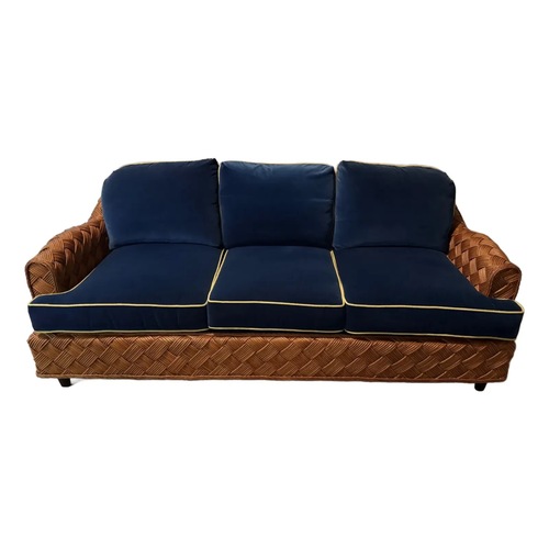 Used Walters Wicker Blue Velvet 3+ Seater Sofa for sale on AptDeco