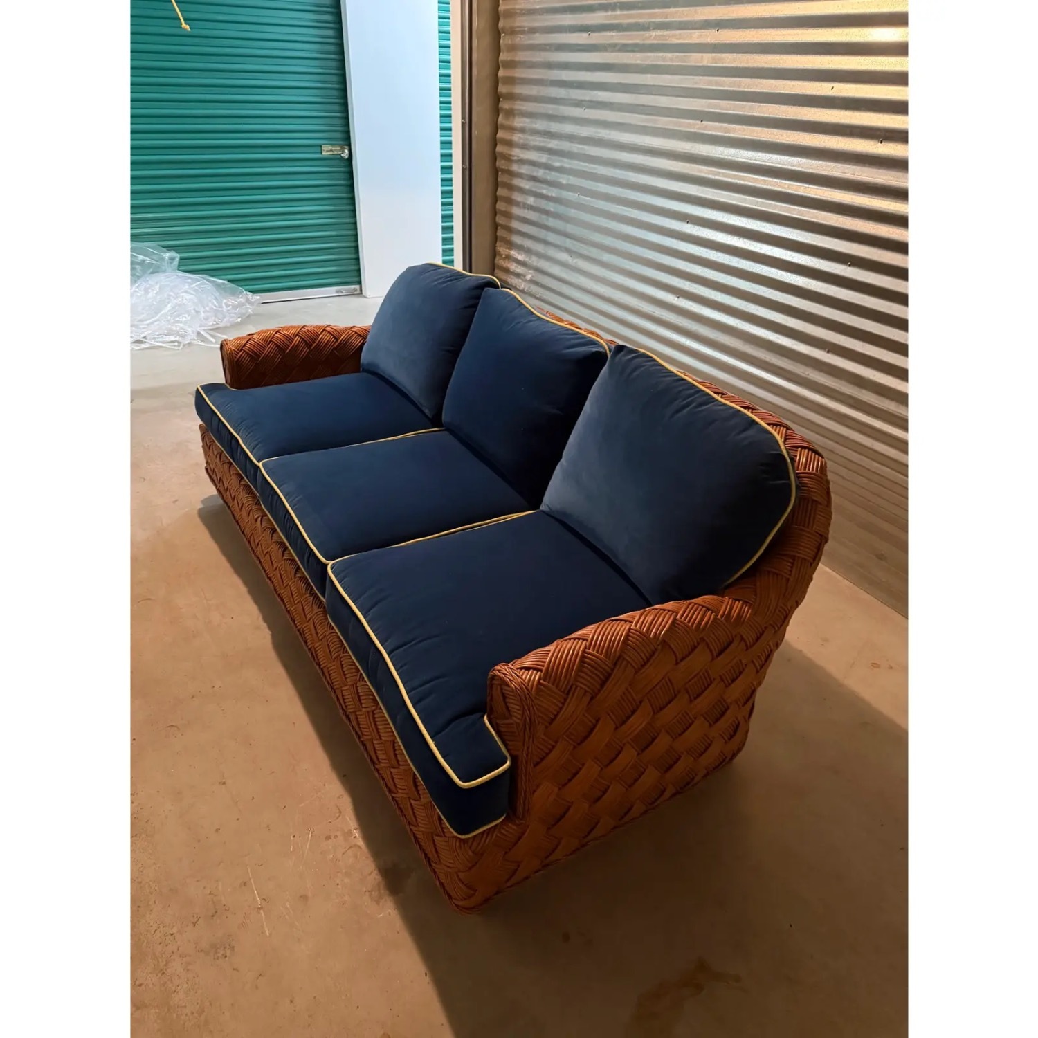 Walters Wicker Blue Velvet 3+ Seater Sofa - image-3