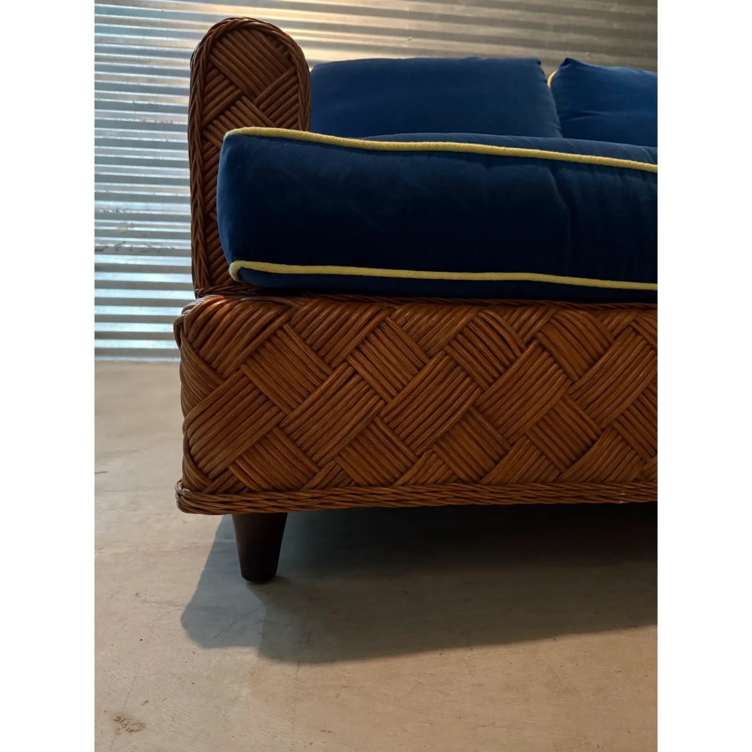 Walters Wicker Blue Velvet 3+ Seater Sofa - image-6