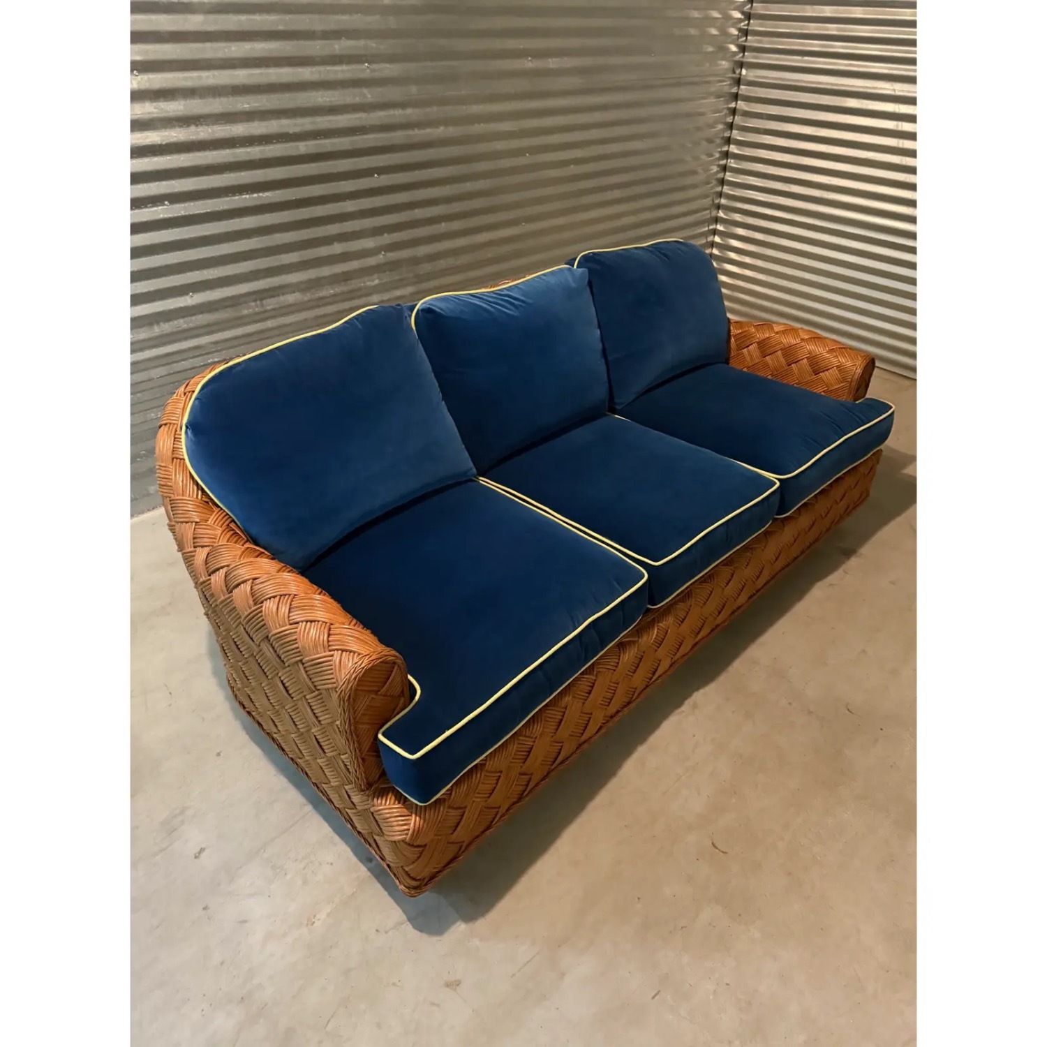 Walters Wicker Blue Velvet 3+ Seater Sofa - image-5