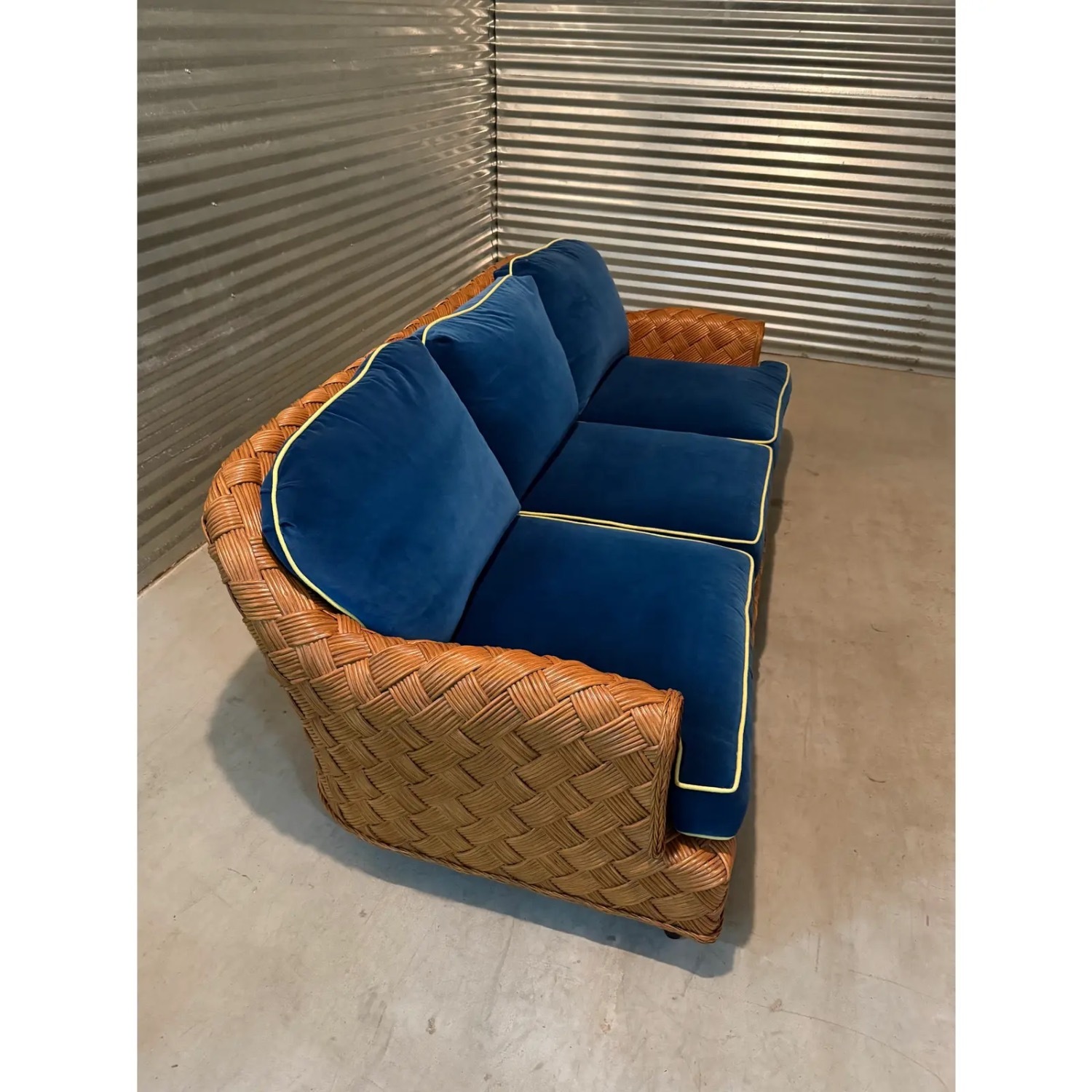 Walters Wicker Blue Velvet 3+ Seater Sofa - image-10