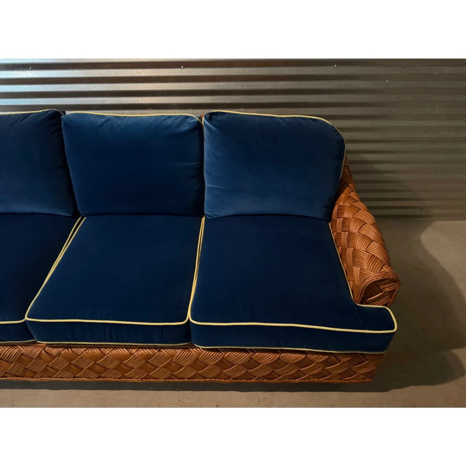 Walters Wicker Blue Velvet 3+ Seater Sofa - image-8