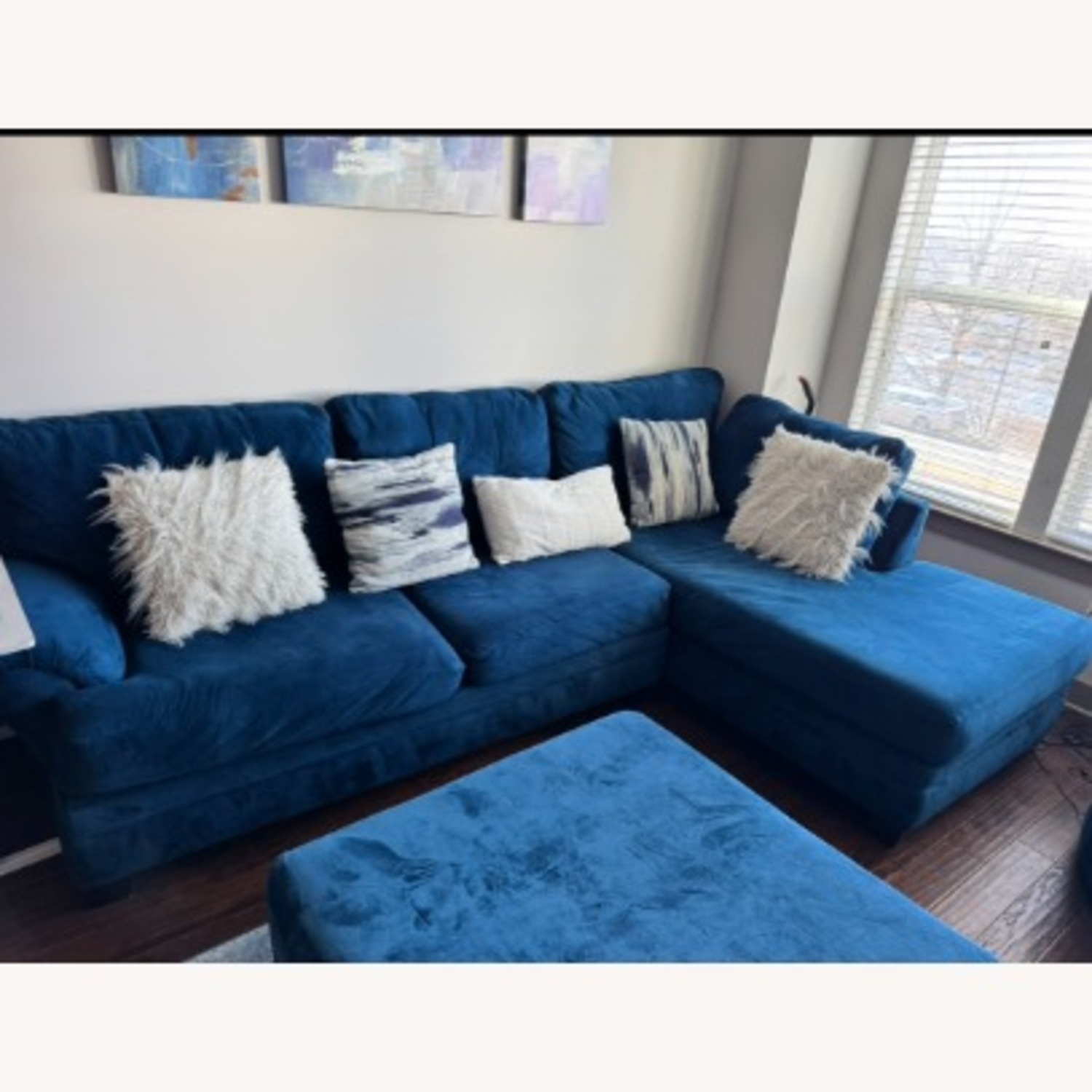 Blue 2 Piece Sectional Sofa and Ottoman  - image-3