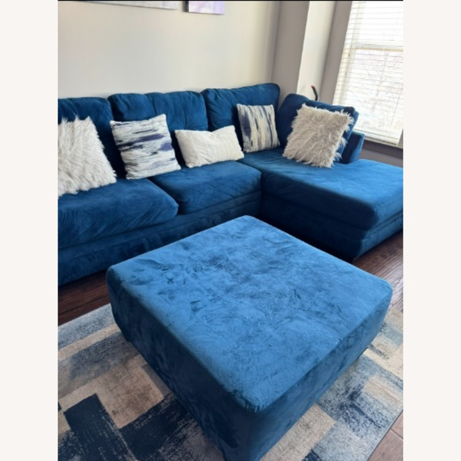 Blue 2 Piece Sectional Sofa and Ottoman  - image-2
