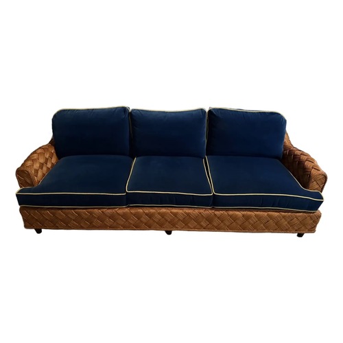 Used 96" Walters Wicker Blue Velvet 3+ Seater Sofa for sale on AptDeco