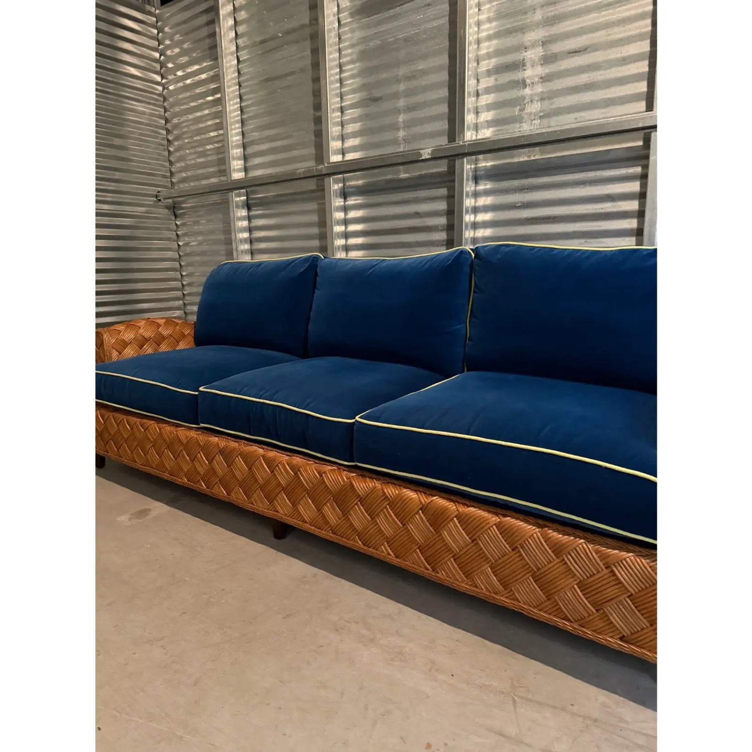 96" Walters Wicker Blue Velvet 3+ Seater Sofa - image-8