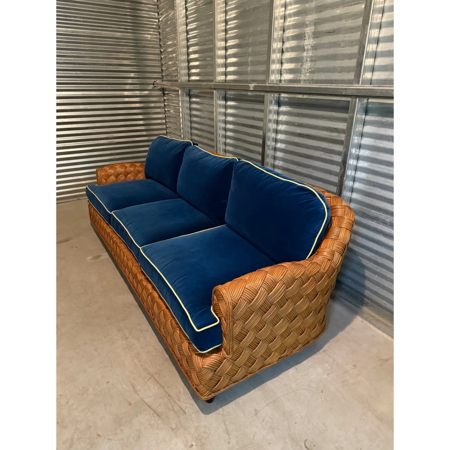 96" Walters Wicker Blue Velvet 3+ Seater Sofa - image-2