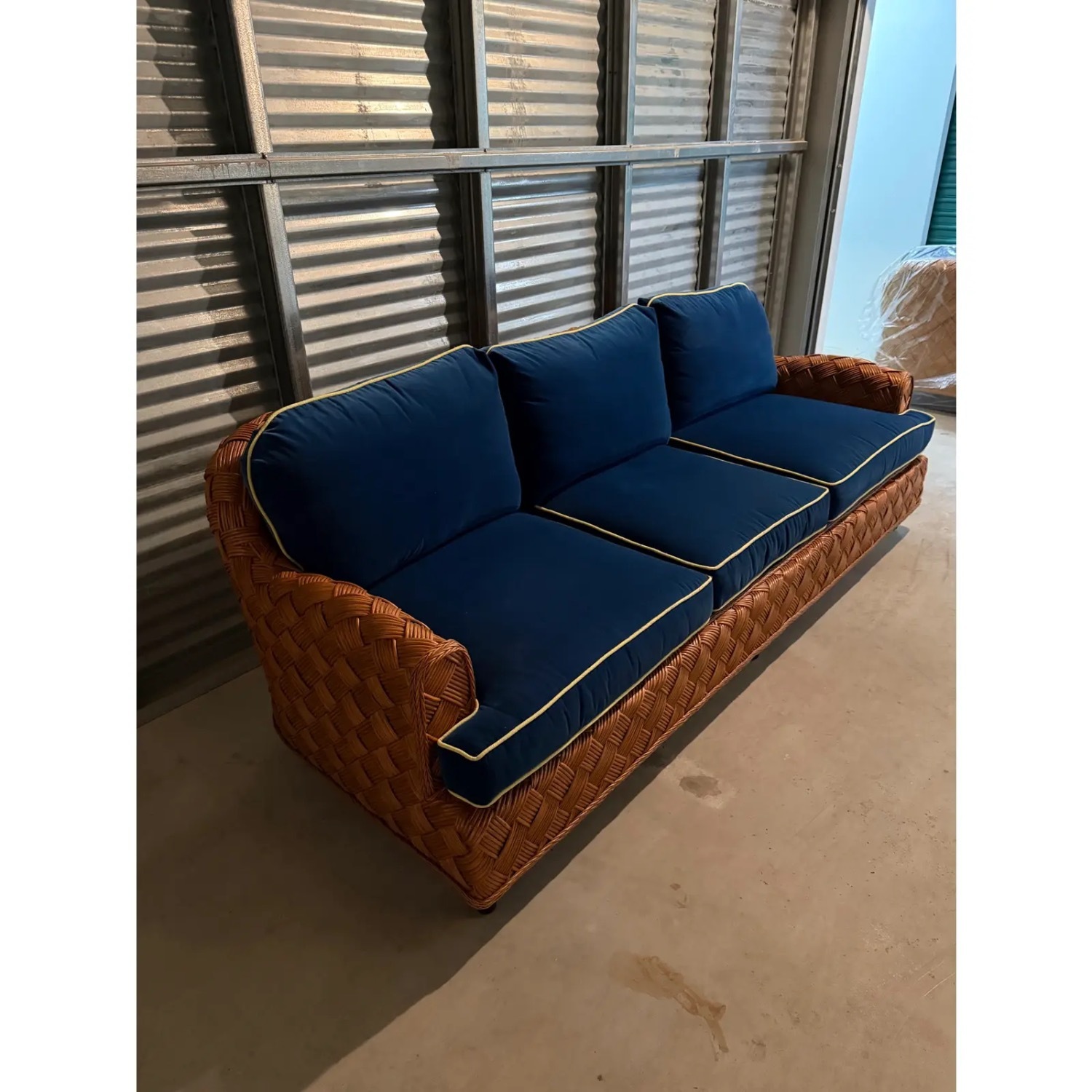 96" Walters Wicker Blue Velvet 3+ Seater Sofa - image-3