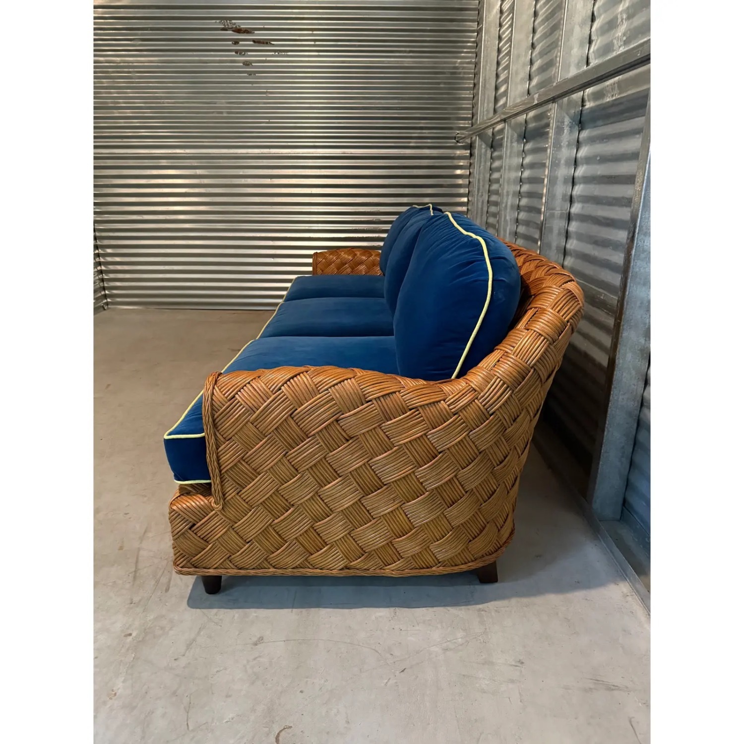 96" Walters Wicker Blue Velvet 3+ Seater Sofa - image-7