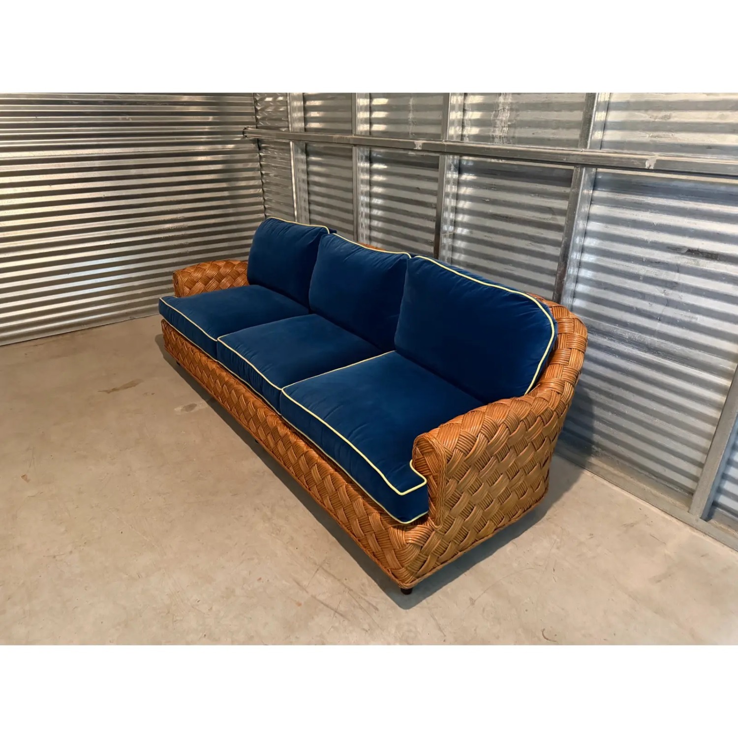 96" Walters Wicker Blue Velvet 3+ Seater Sofa - image-5