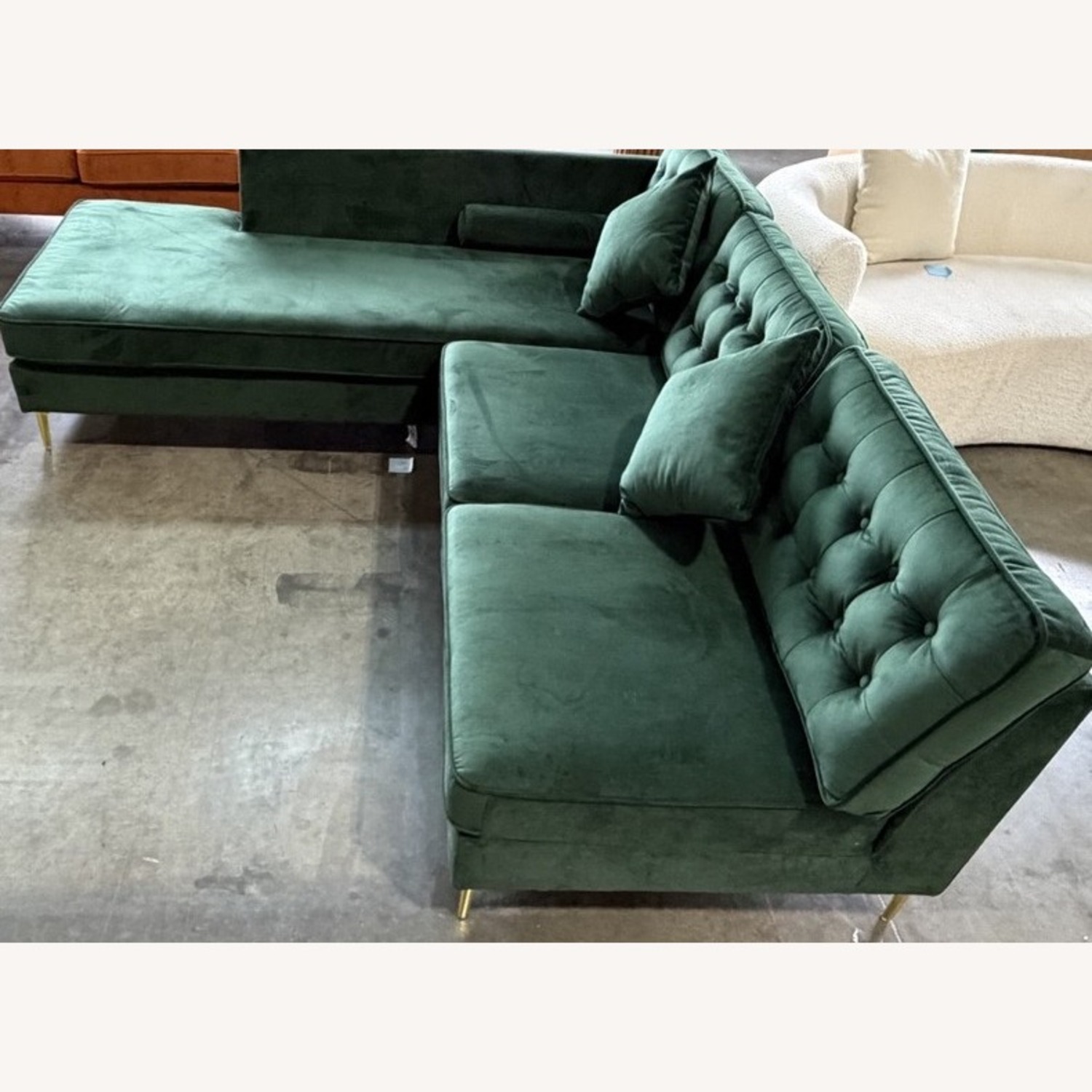Green Velvet 2 Piece Sectional - image-3