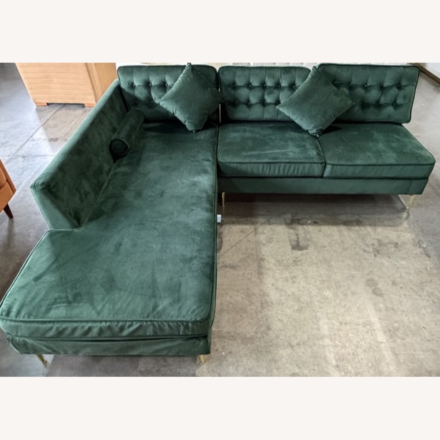 Green Velvet 2 Piece Sectional - image-2