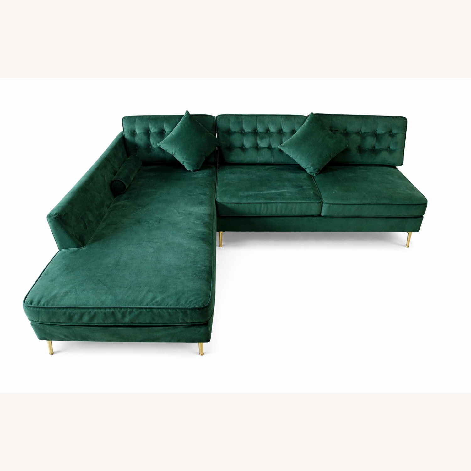 Green Velvet 2 Piece Sectional - image-1