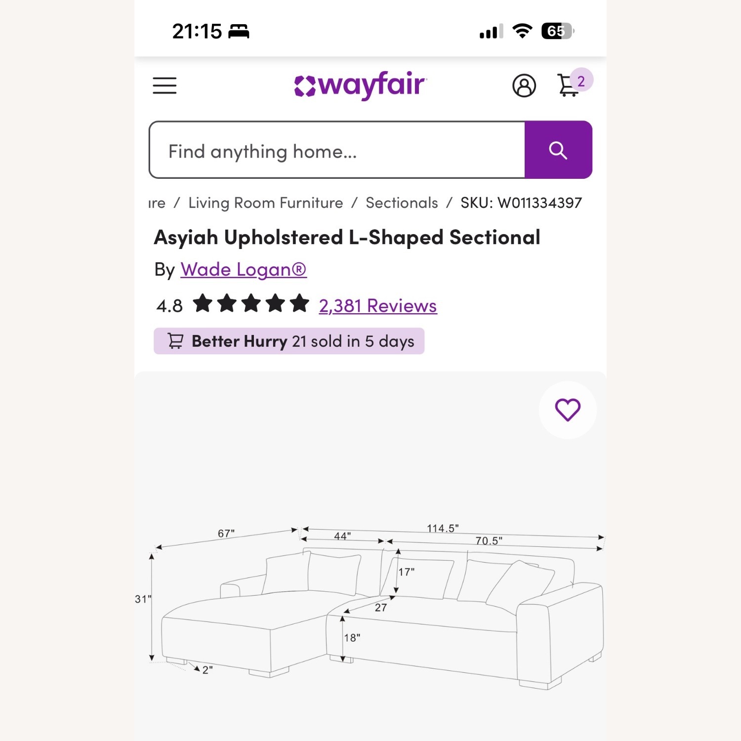 Wayfair Asyiah Natural 2 Piece Sectional - image-5