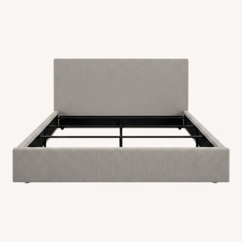 Used Room & Board Wyatt Light Gray Velvet Queen Bed for sale on AptDeco