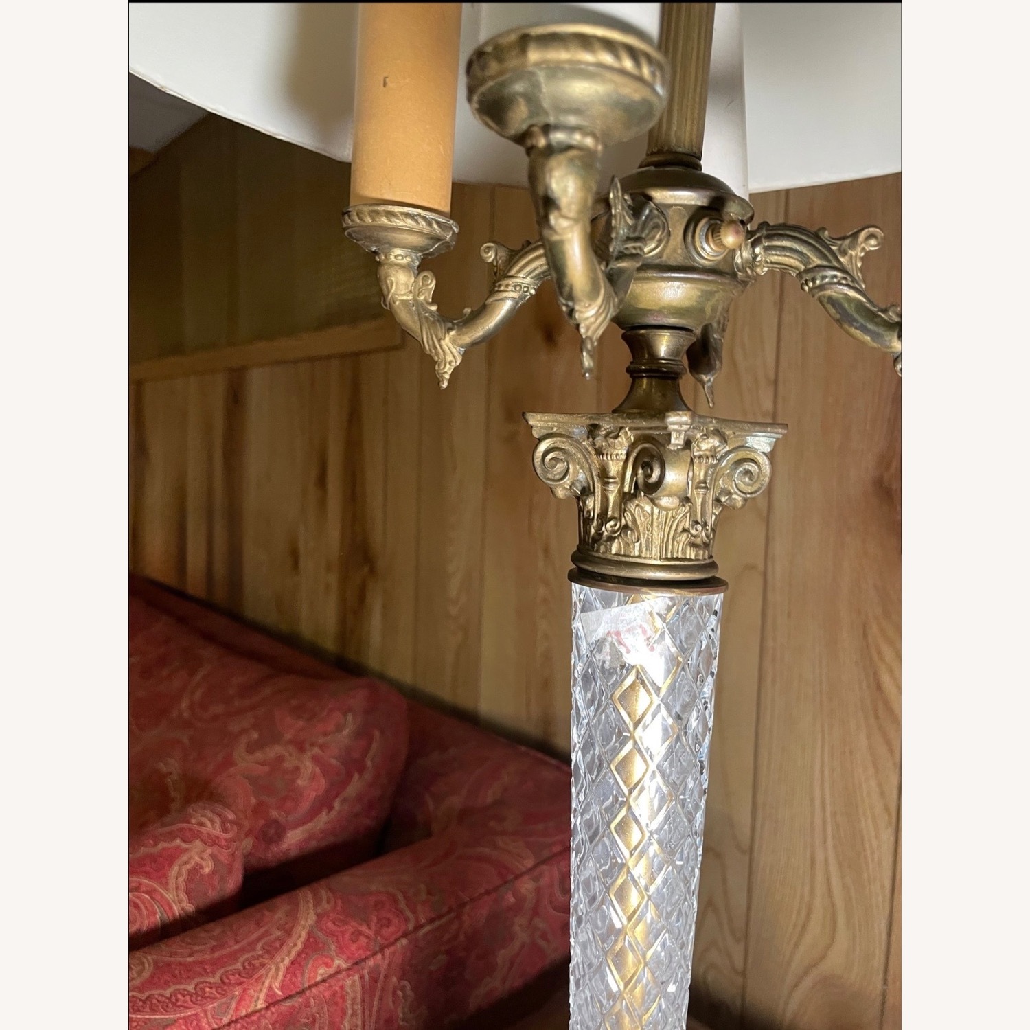 Vintage Heavy Crystal & Brass Table Lamp   - image-5