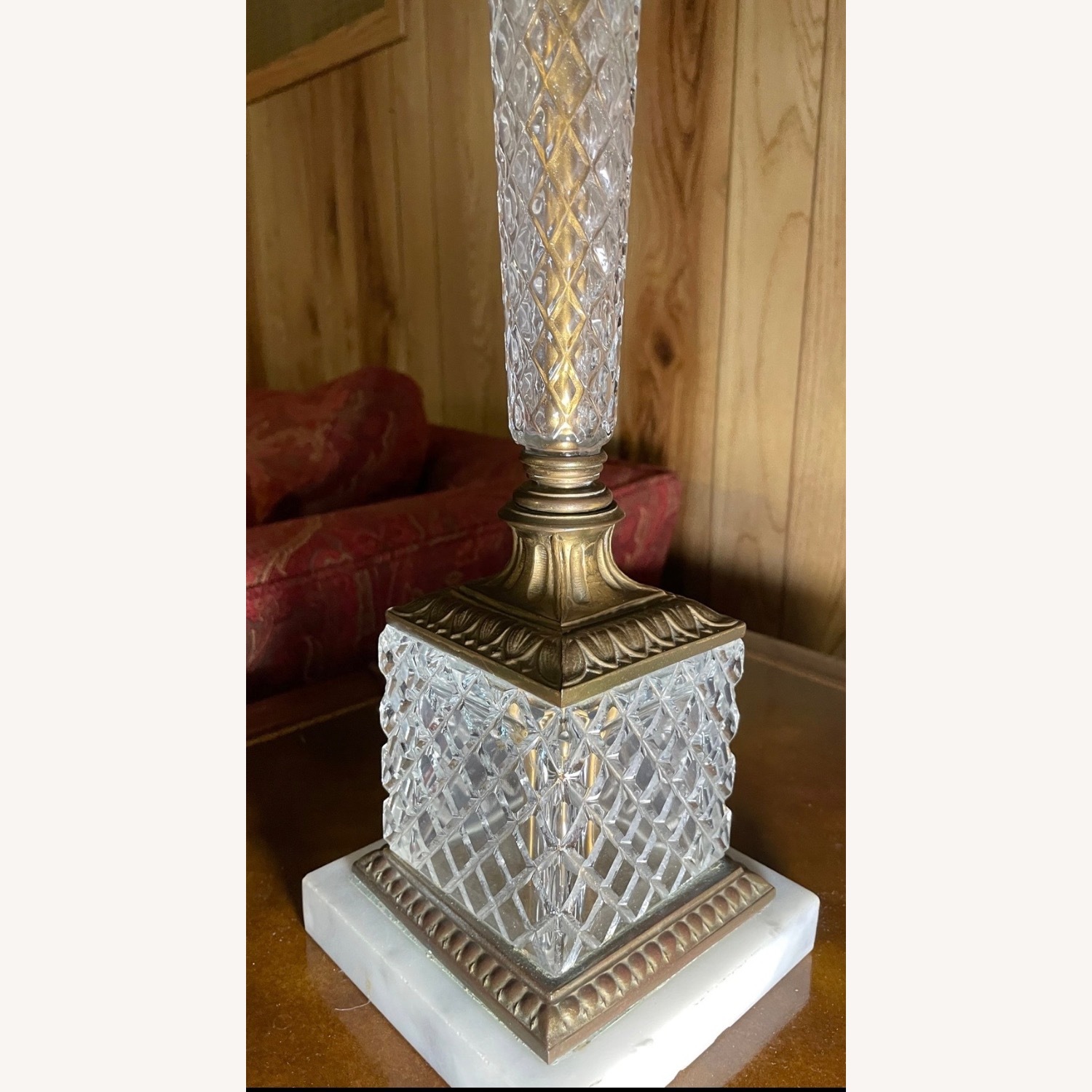 Vintage Heavy Crystal & Brass Table Lamp   - image-4