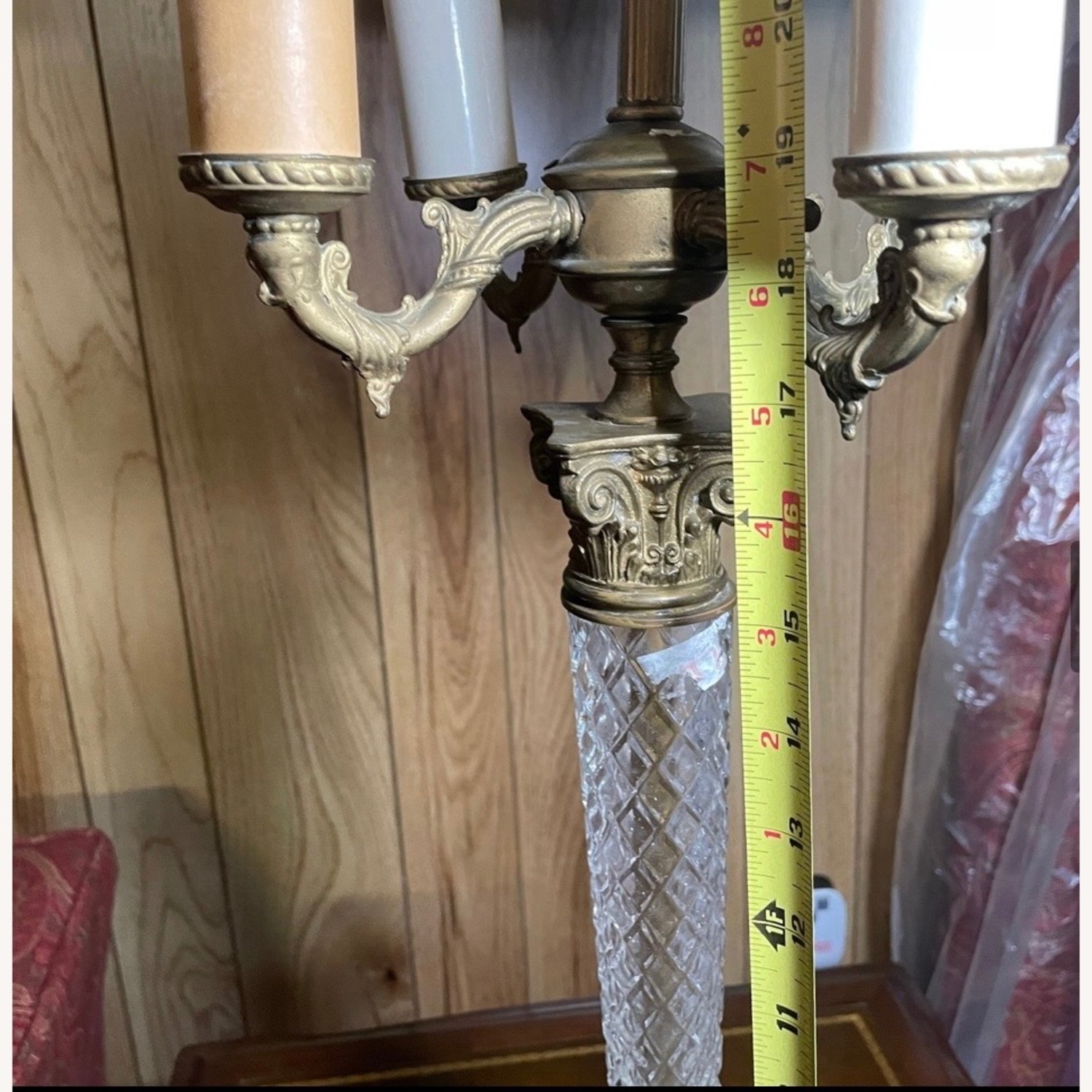 Vintage Heavy Crystal & Brass Table Lamp   - image-2