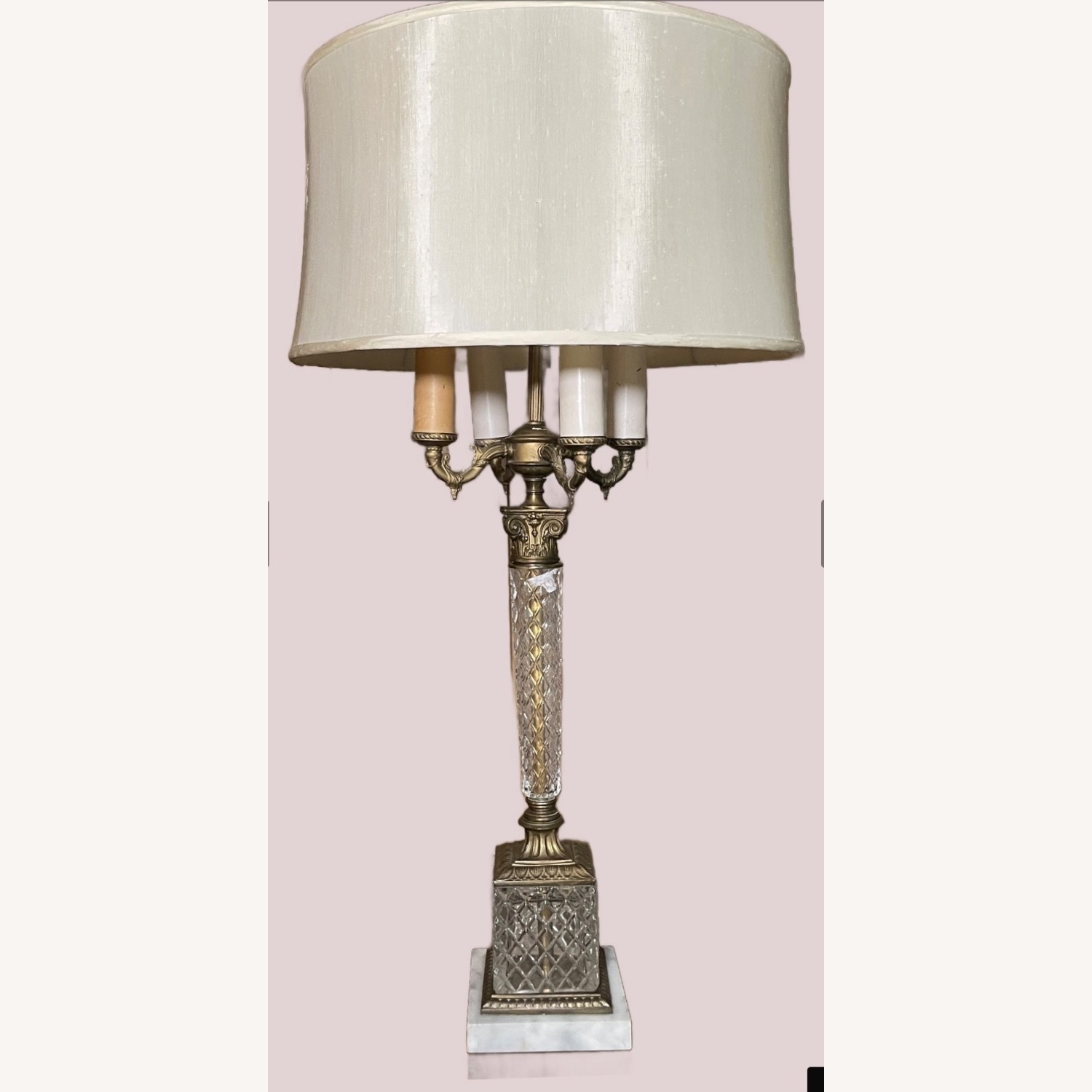 Vintage Heavy Crystal & Brass Table Lamp   - image-1