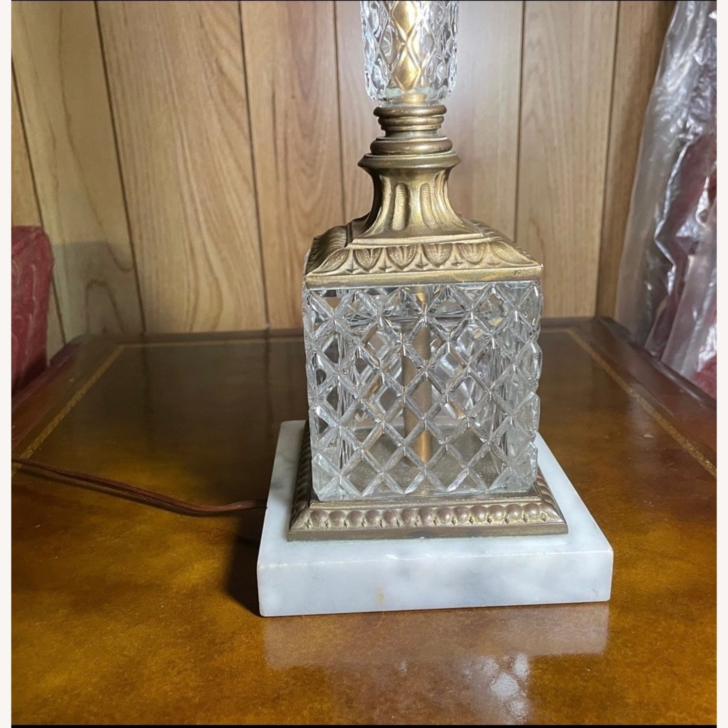 Vintage Heavy Crystal & Brass Table Lamp   - image-3