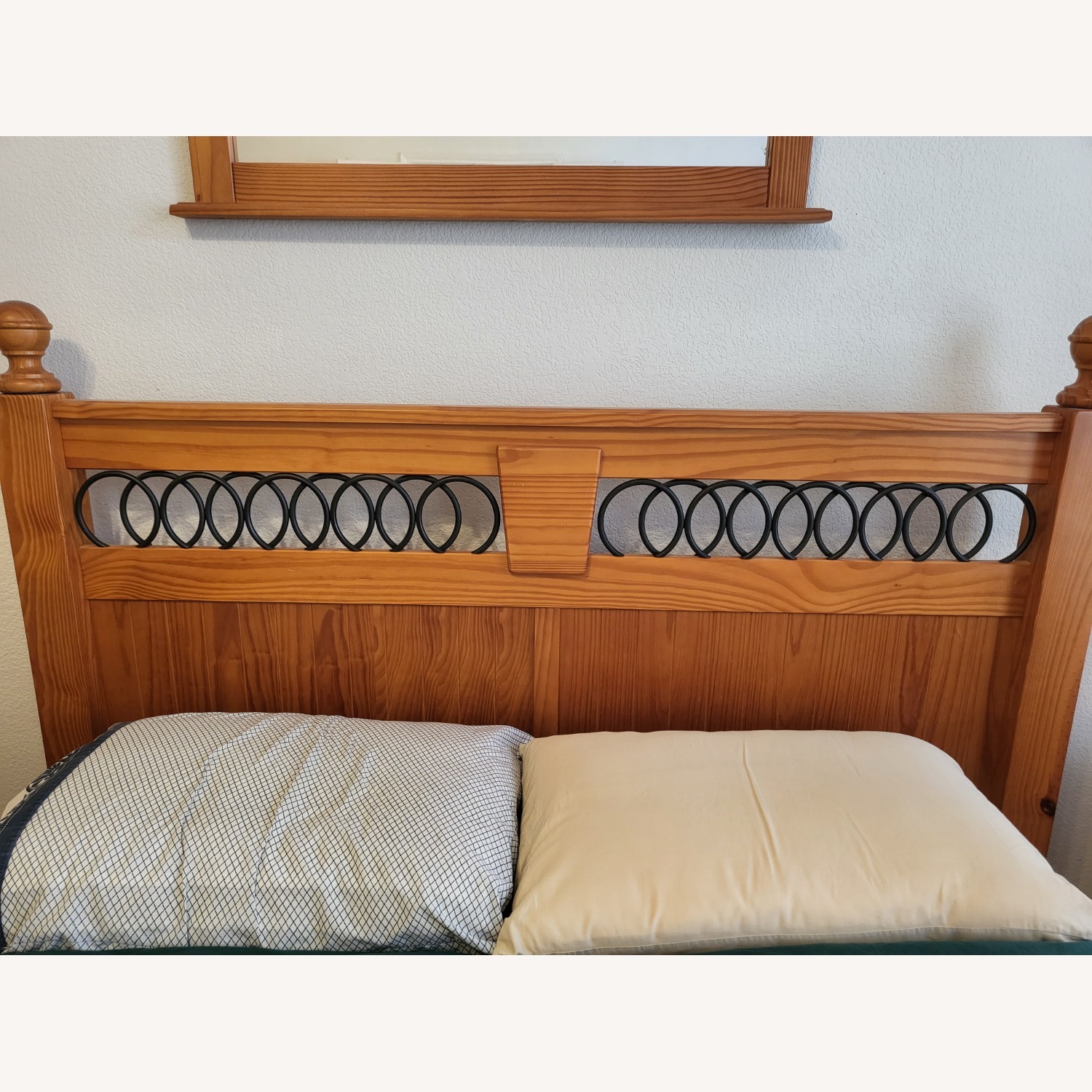 Solid Pine & Iron Winged Queen Bed - image-2