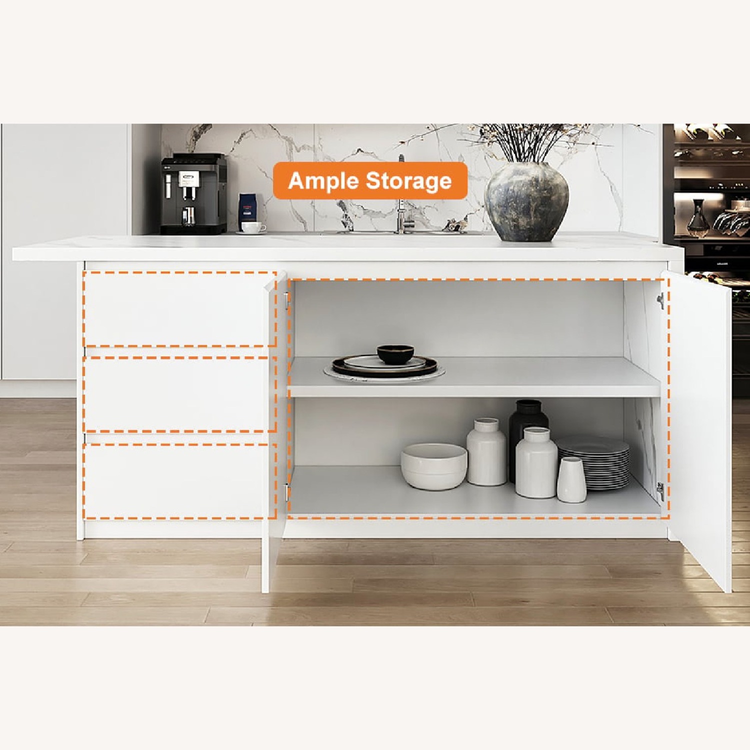 72" White Wood Veneer Kitchen Island  - image-3