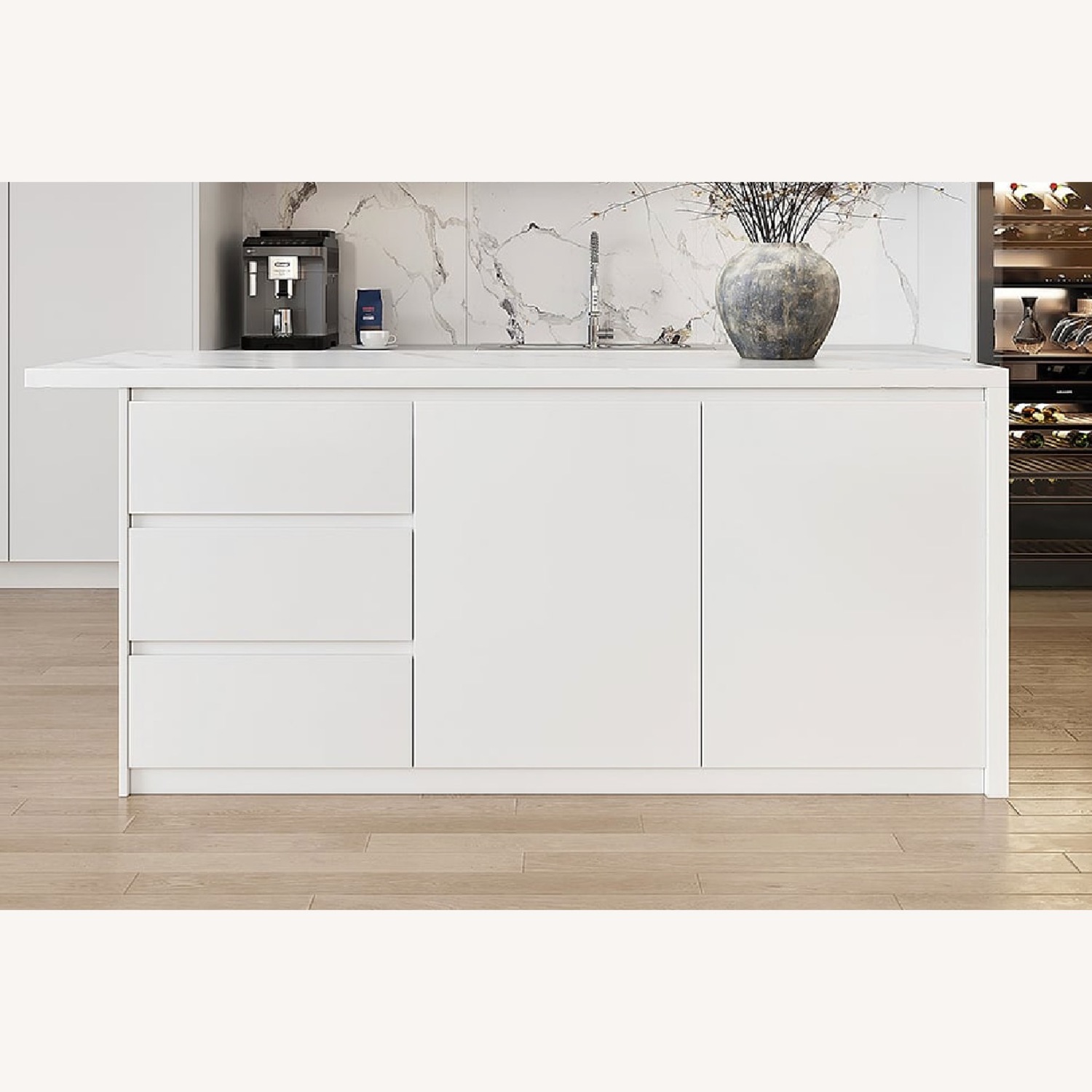 72" White Wood Veneer Kitchen Island  - image-2