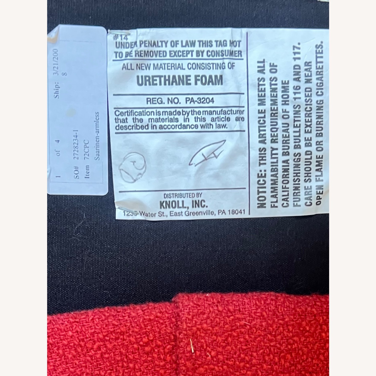 Knoll Red Fabric Dining Chair - image-5